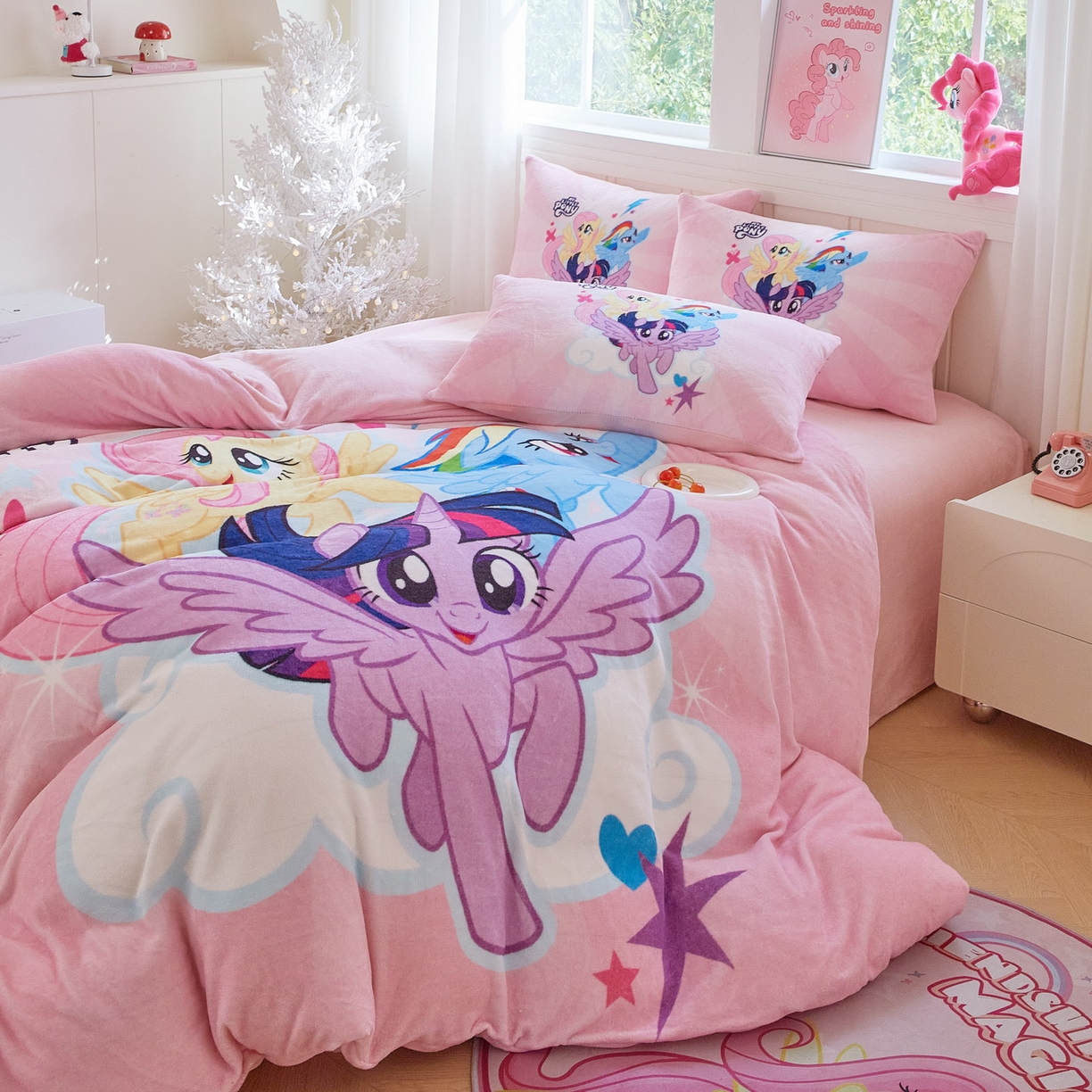 91家纺网 家纺一手货源 找家纺 蘭菲家纺 2025新款小马宝莉牛奶绒四件套 飞翔-宝莉