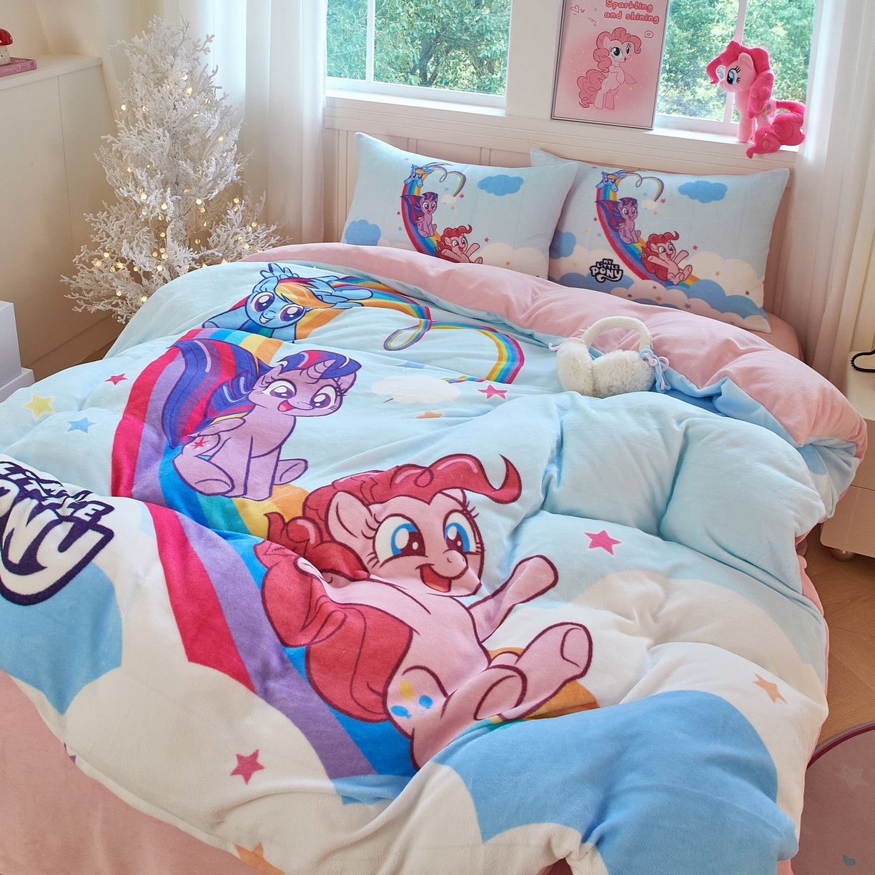 91家纺网 家纺一手货源 找家纺 蘭菲家纺 2025新款小马宝莉牛奶绒四件套 嗨皮-宝莉