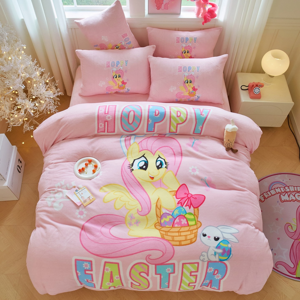 91家纺网 家纺一手货源 找家纺 蘭菲家纺 2025新款小马宝莉牛奶绒四件套 粉色-宝莉