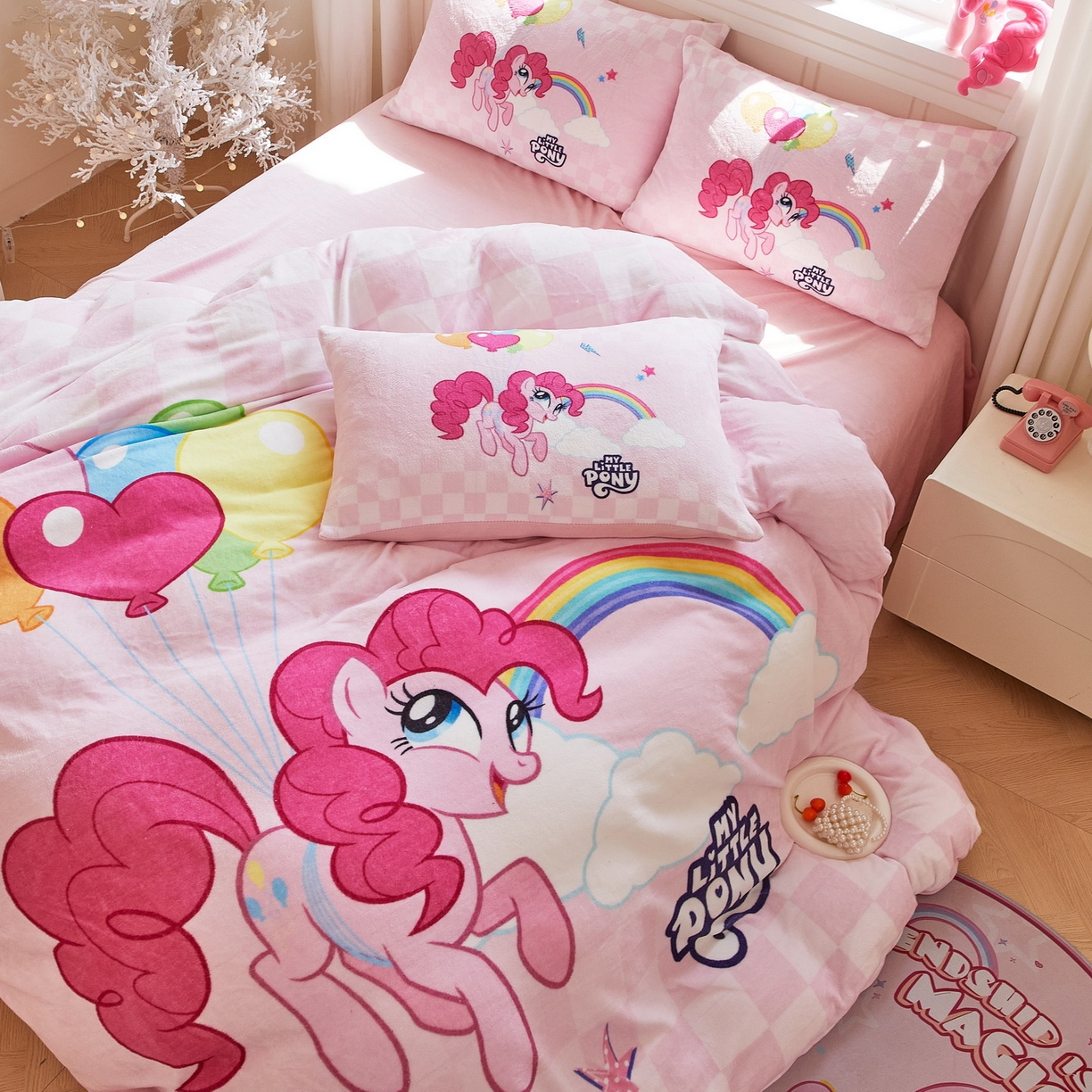 91家纺网 家纺一手货源 找家纺 蘭菲家纺 2025新款小马宝莉牛奶绒四件套 摩登-宝莉