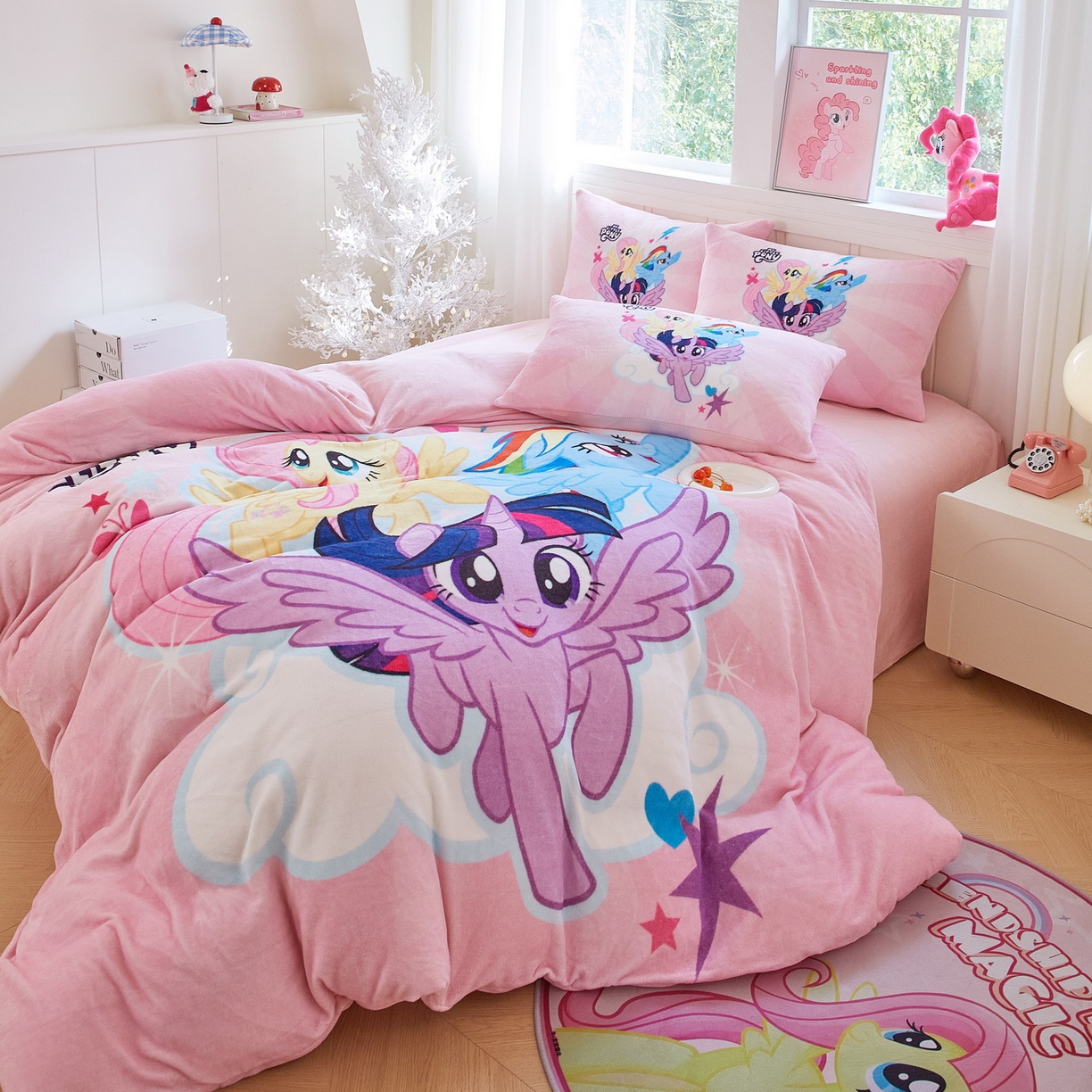 91家纺网 家纺一手货源 找家纺 蘭菲家纺 2025新款小马宝莉牛奶绒四件套 飞翔-宝莉