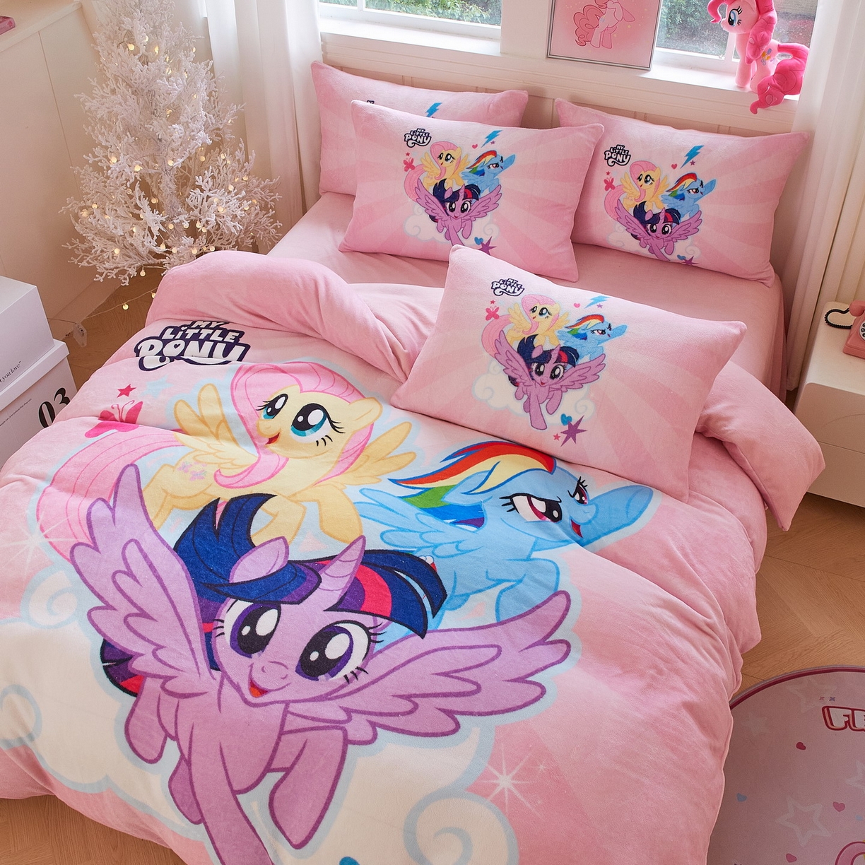 91家纺网 家纺一手货源 找家纺 蘭菲家纺 2025新款小马宝莉牛奶绒四件套 飞翔-宝莉