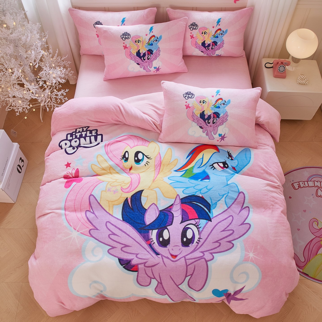 91家纺网 家纺一手货源 找家纺 蘭菲家纺 2025新款小马宝莉牛奶绒四件套 飞翔-宝莉