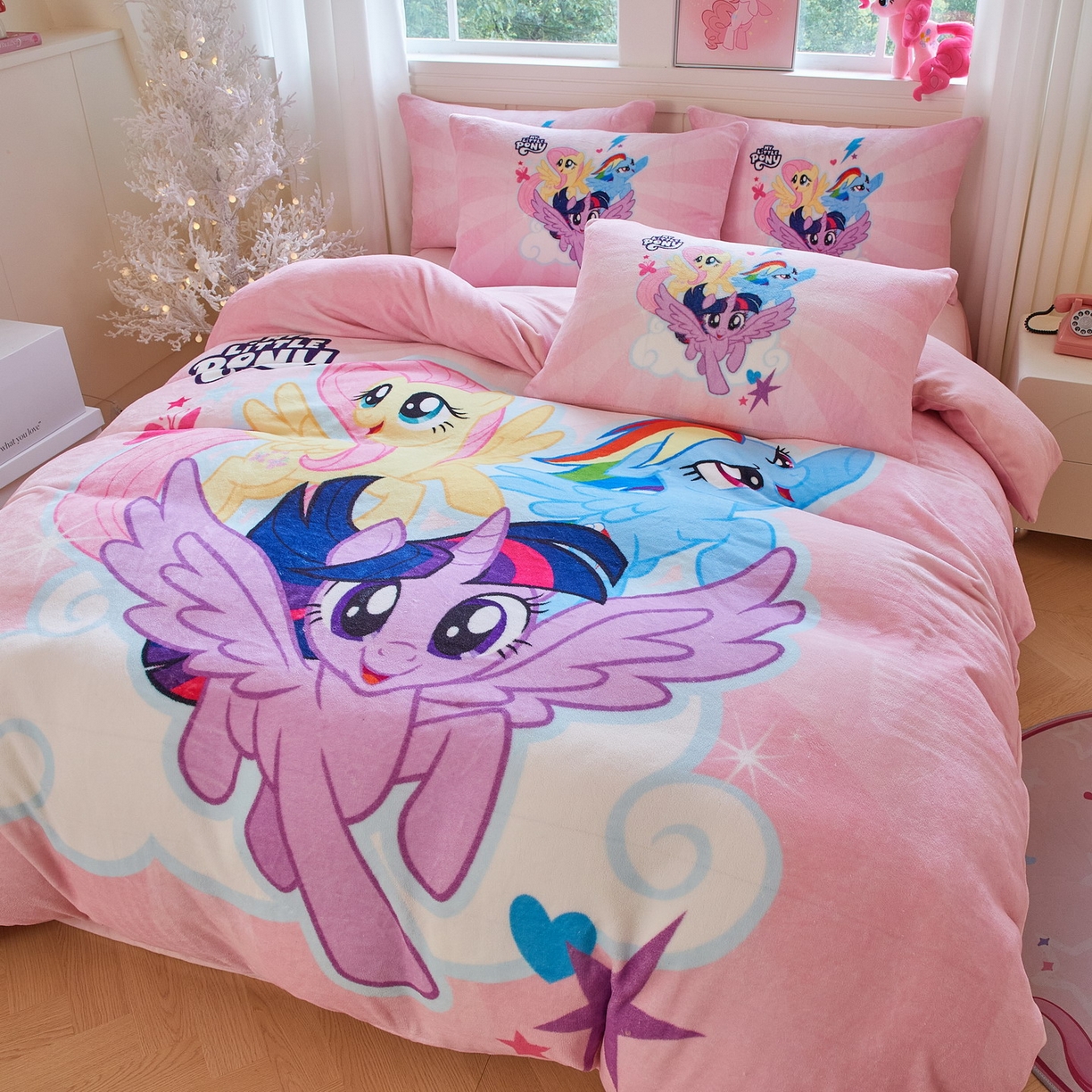 91家纺网 家纺一手货源 找家纺 蘭菲家纺 2025新款小马宝莉牛奶绒四件套 飞翔-宝莉