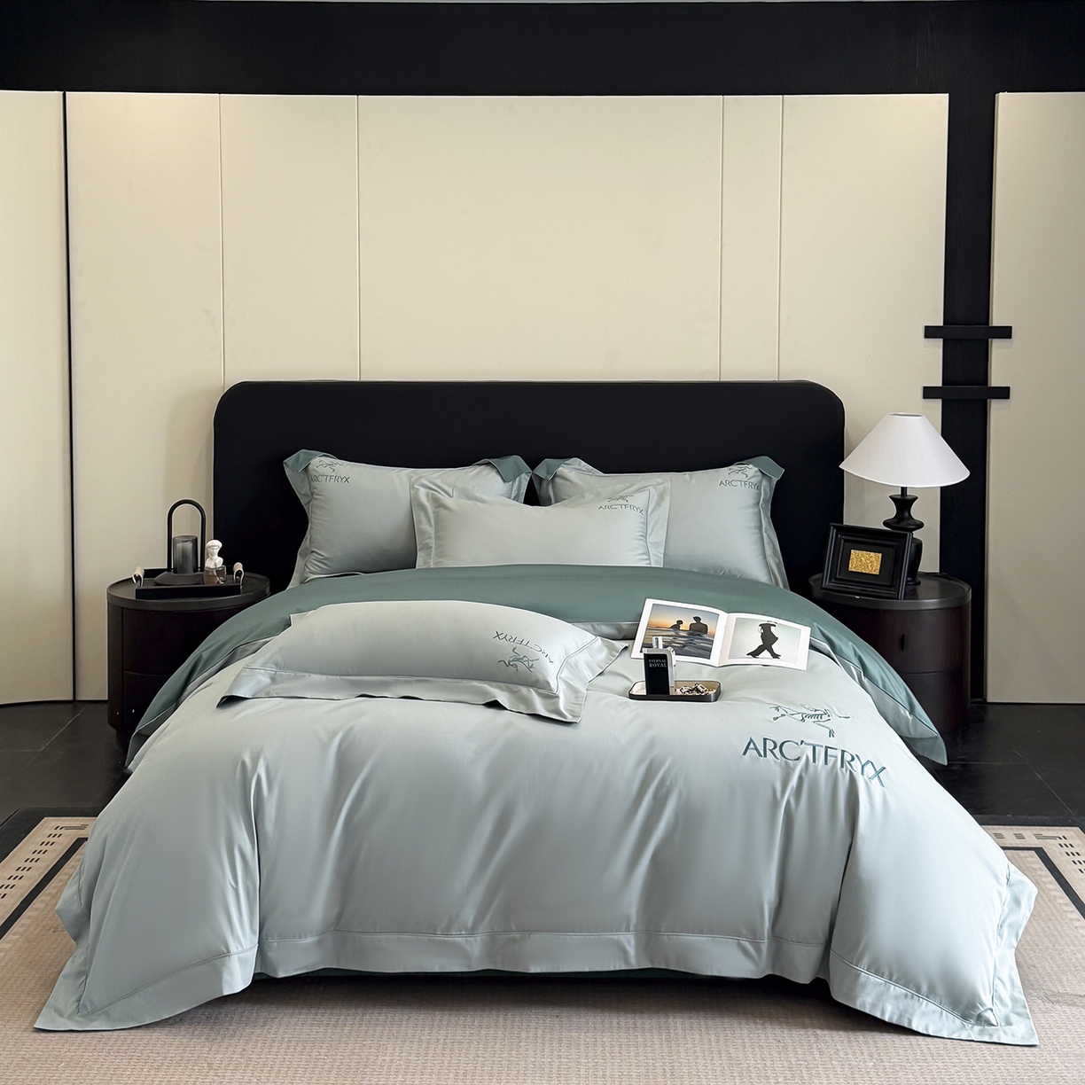 91家纺网 家纺一手货源 找家纺 置顶家纺 2025新款轻奢50双股长绒棉全棉刺绣骨头鸟四件套 轻奢-繁星蓝+浅石兰