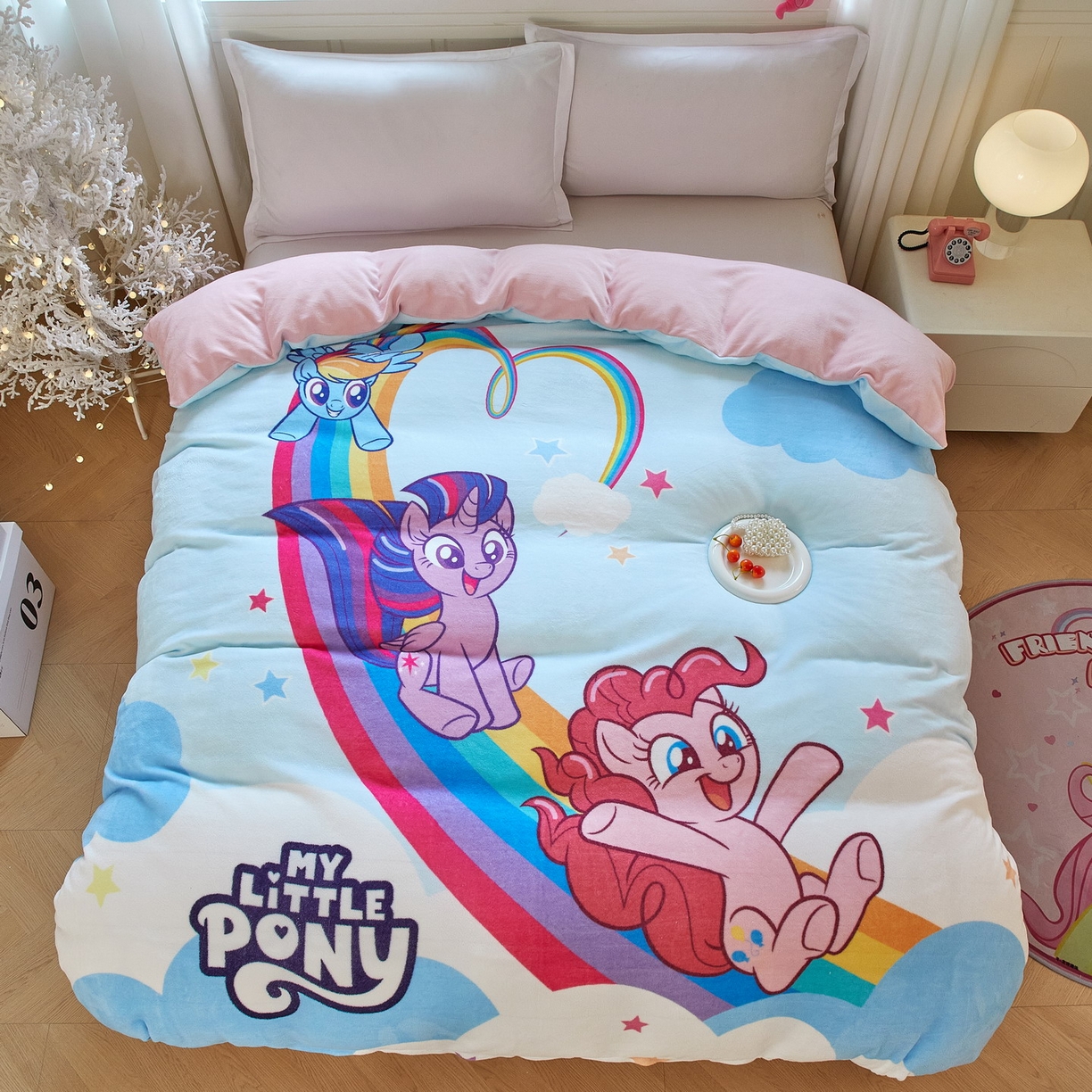 91家纺网 家纺一手货源 找家纺 蘭菲家纺 2025新款小马宝莉牛奶绒单被套 被套单件 嗨皮-宝莉