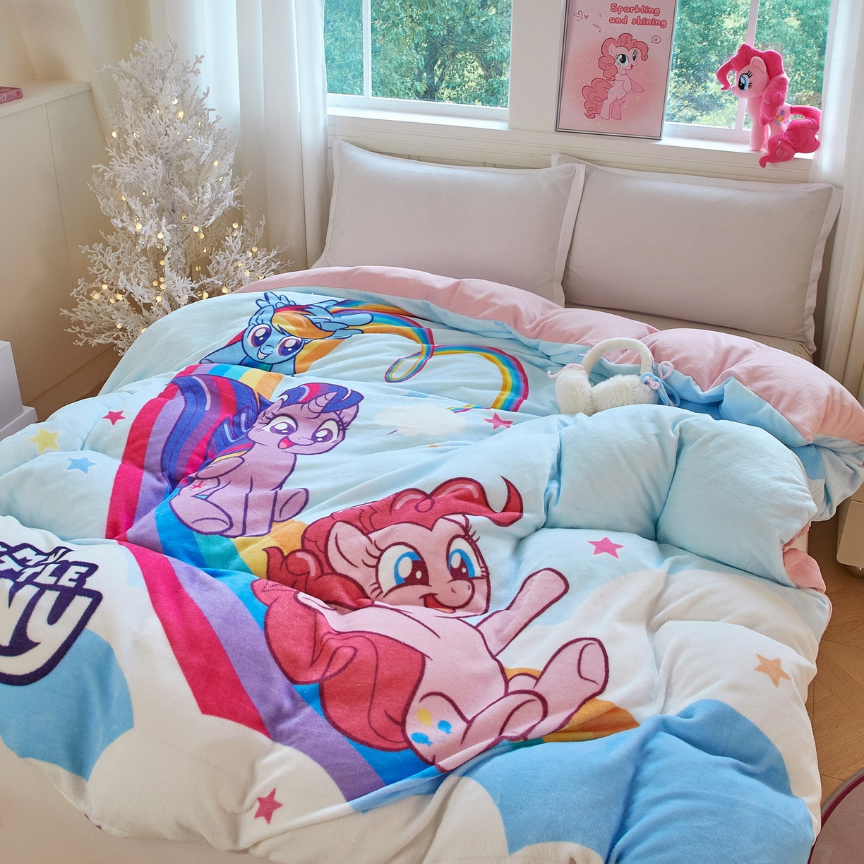 91家纺网 家纺一手货源 找家纺 蘭菲家纺 2025新款小马宝莉牛奶绒单被套 被套单件 嗨皮-宝莉