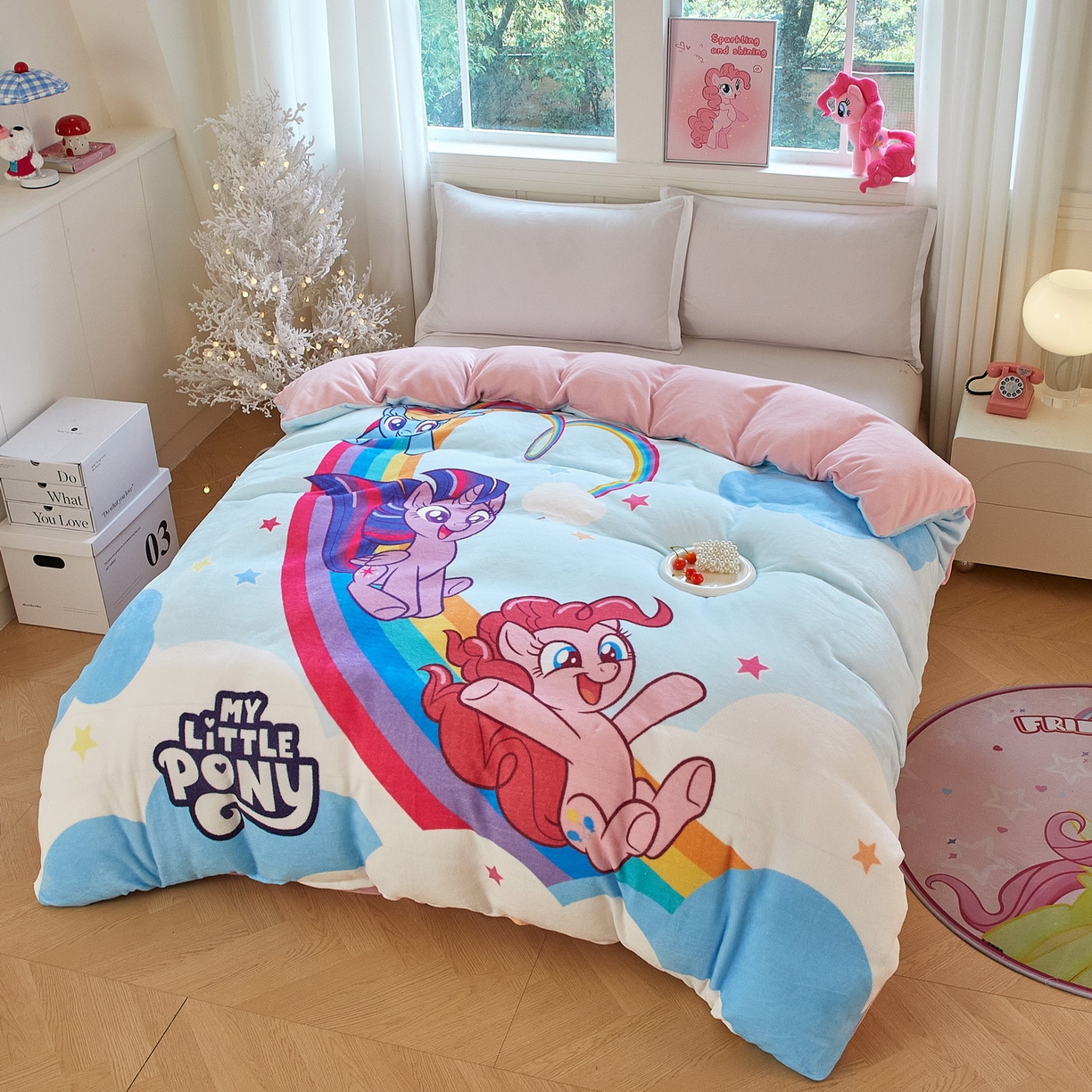 91家纺网 家纺一手货源 找家纺 蘭菲家纺 2025新款小马宝莉牛奶绒单被套 被套单件 嗨皮-宝莉