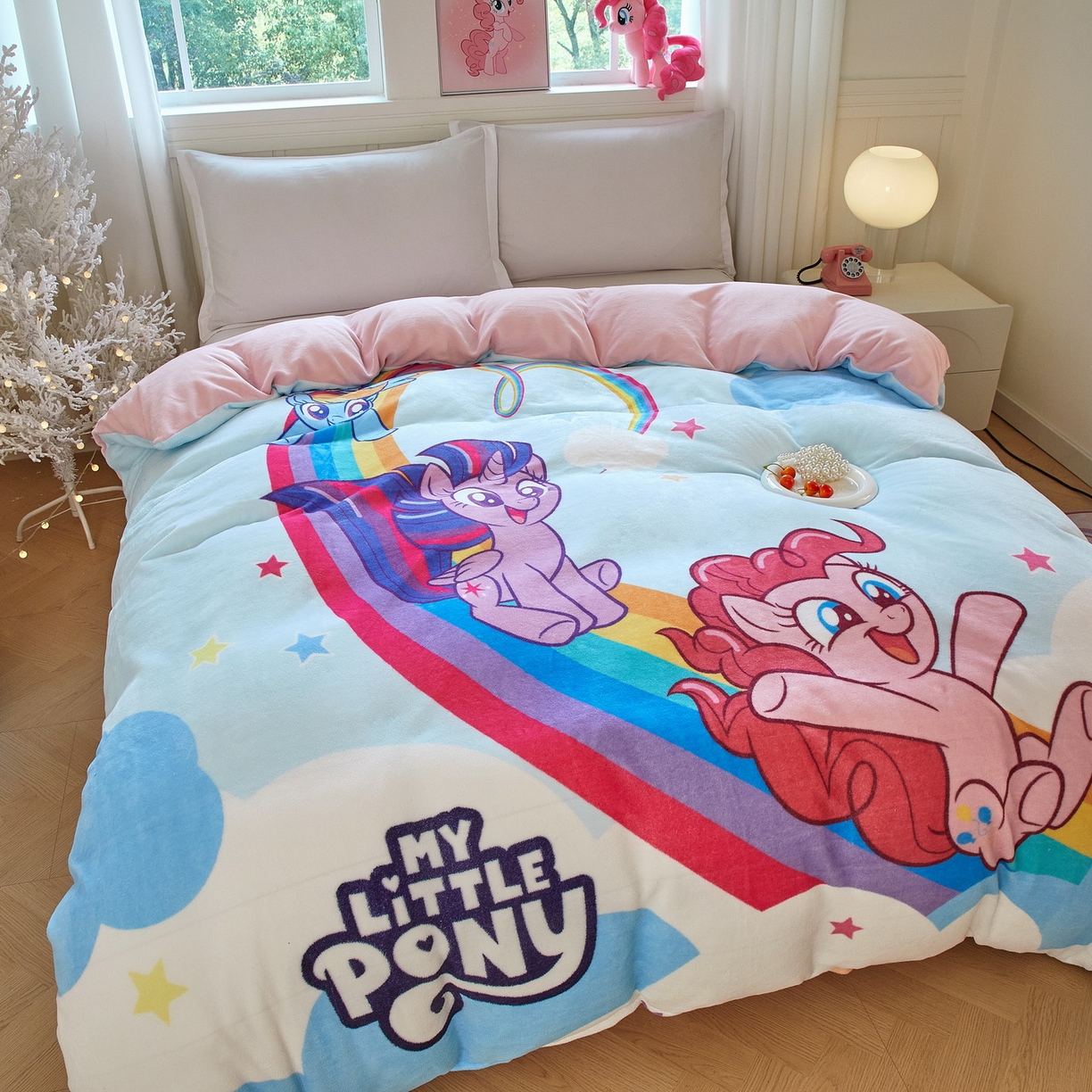 91家纺网 家纺一手货源 找家纺 蘭菲家纺 2025新款小马宝莉牛奶绒单被套 被套单件 嗨皮-宝莉