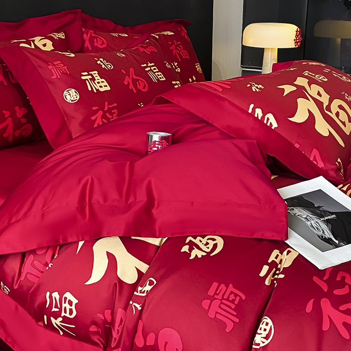 91家纺网 家纺一手货源 找家纺 （总）置顶家纺 2025新款百福图亲肤婚庆四件套