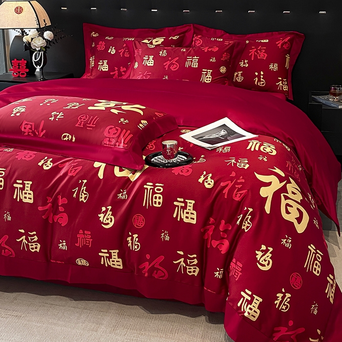 91家纺网 家纺一手货源 找家纺 （总）置顶家纺 2025新款百福图亲肤婚庆四件套