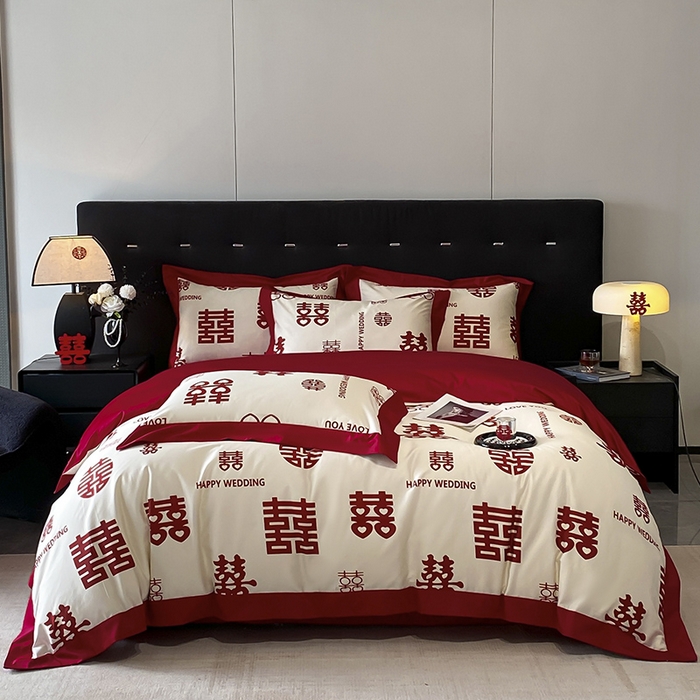 91家纺网 家纺一手货源 找家纺 （总）置顶家纺 2025新款百福图亲肤婚庆四件套