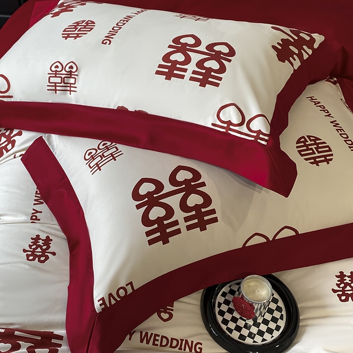 91家纺网 家纺一手货源 找家纺 置顶家纺 2025新款百福图亲肤婚庆四件套 千囍图