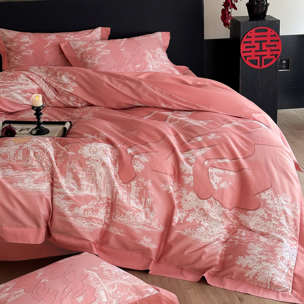 91家纺网 家纺一手货源 找家纺 （总）置顶家纺 2025新款时禧婚庆亲肤数码印花四件套