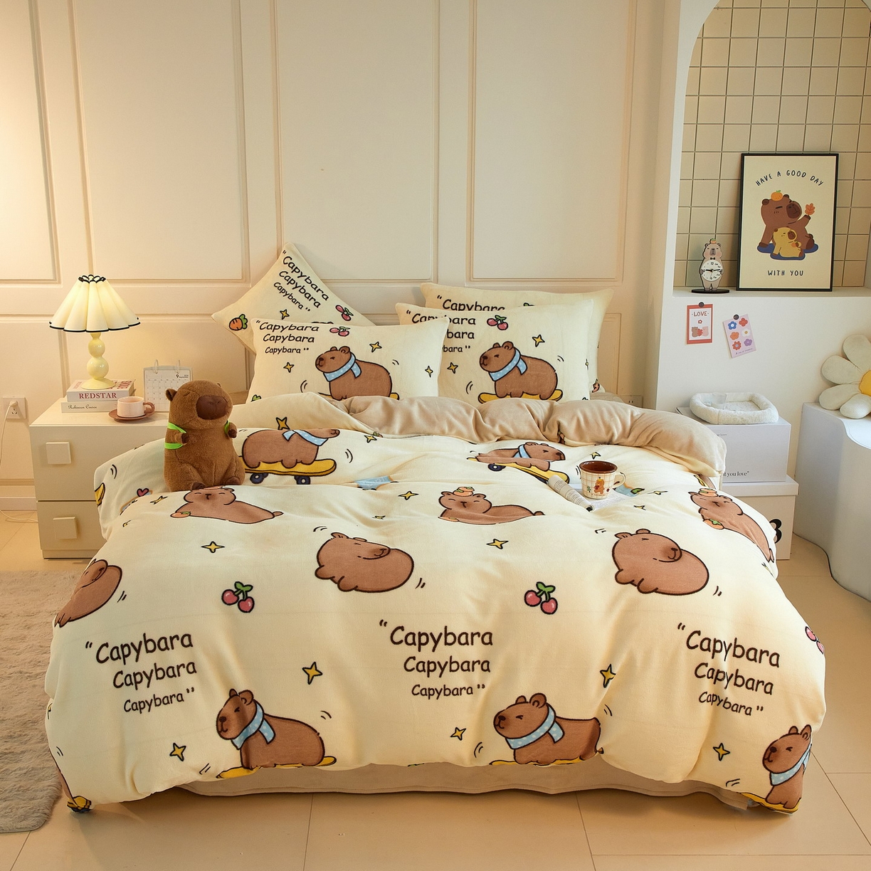 91家纺网 家纺一手货源 找家纺 （总）蘭菲家纺 2025新款卡皮巴拉牛奶绒四件套