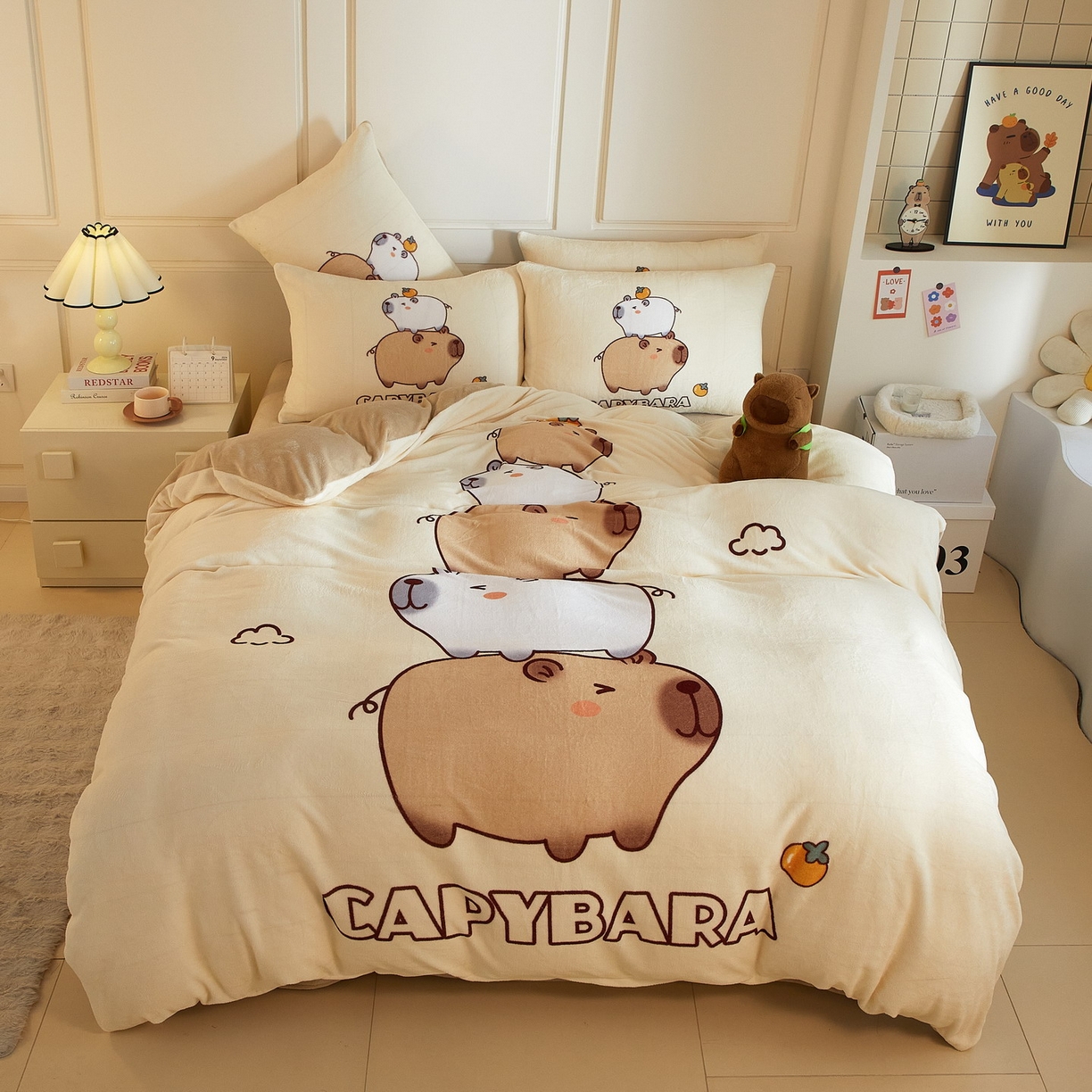 91家纺网 家纺一手货源 找家纺 （总）蘭菲家纺 2025新款卡皮巴拉牛奶绒四件套