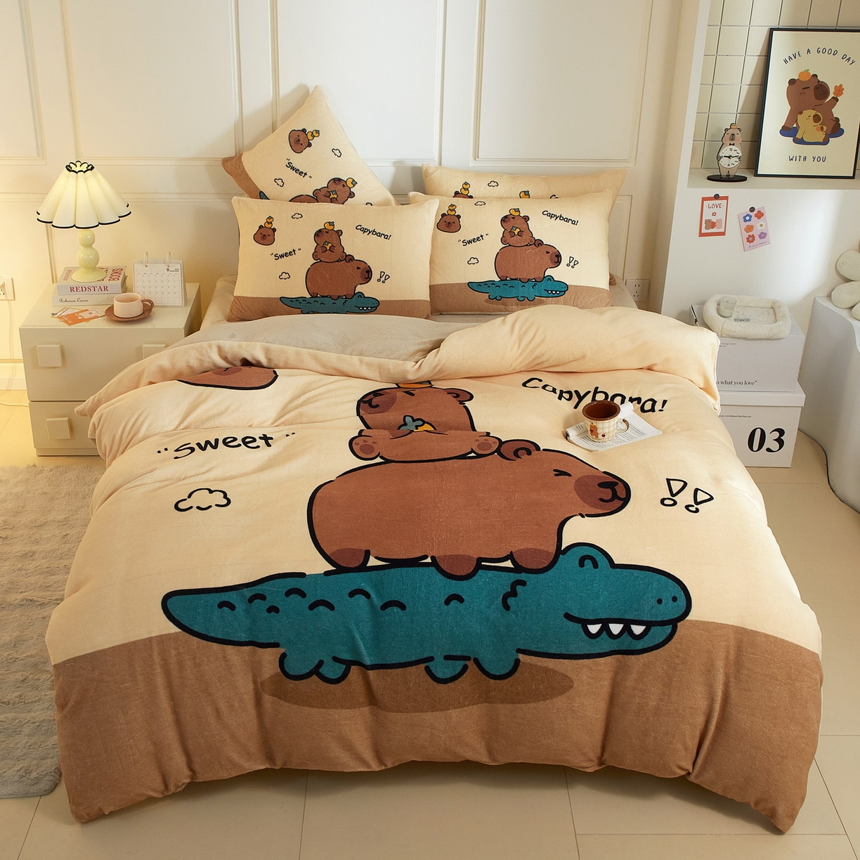 91家纺网 家纺一手货源 找家纺 （总）蘭菲家纺 2025新款卡皮巴拉牛奶绒四件套