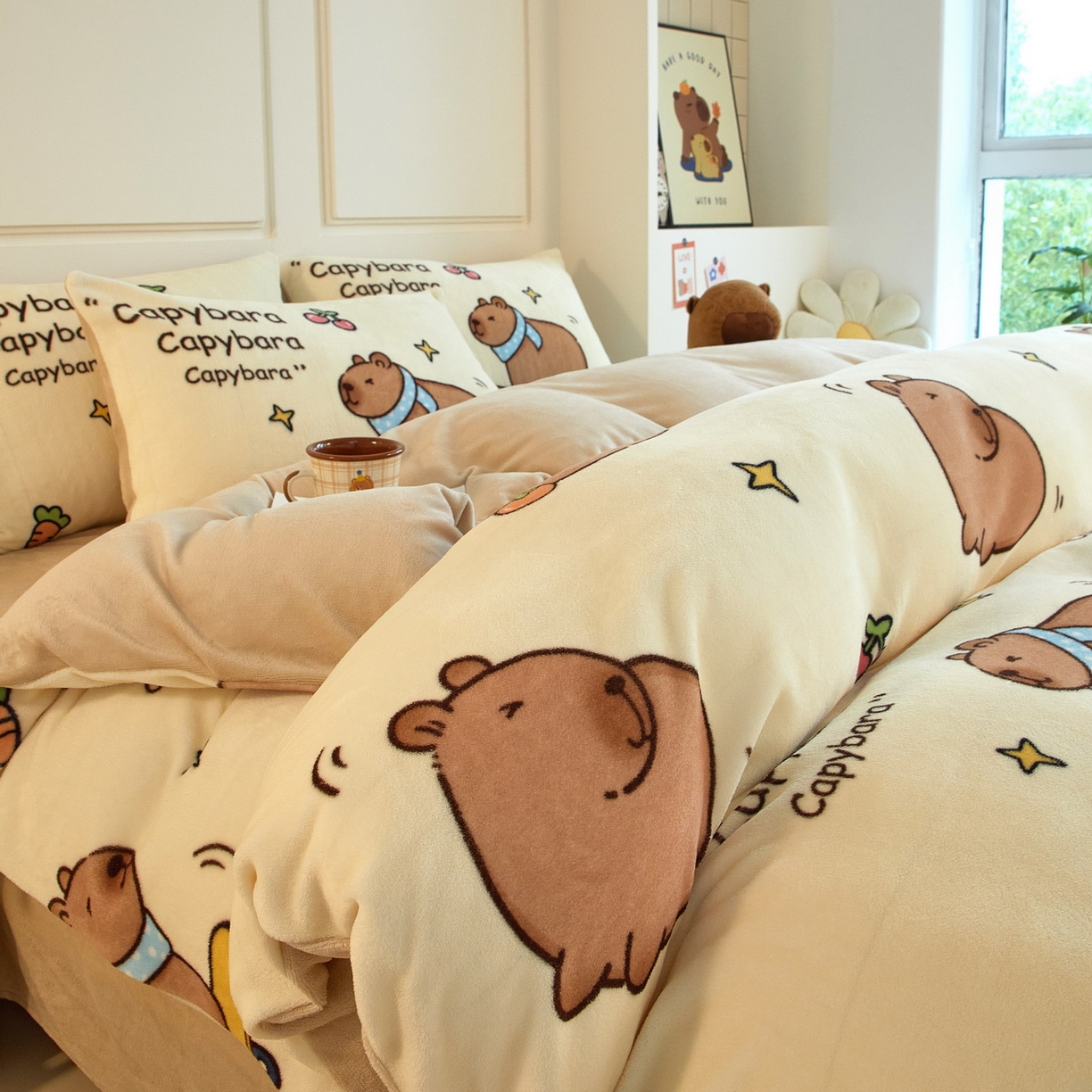 91家纺网 家纺一手货源 找家纺 （总）蘭菲家纺 2025新款卡皮巴拉牛奶绒四件套