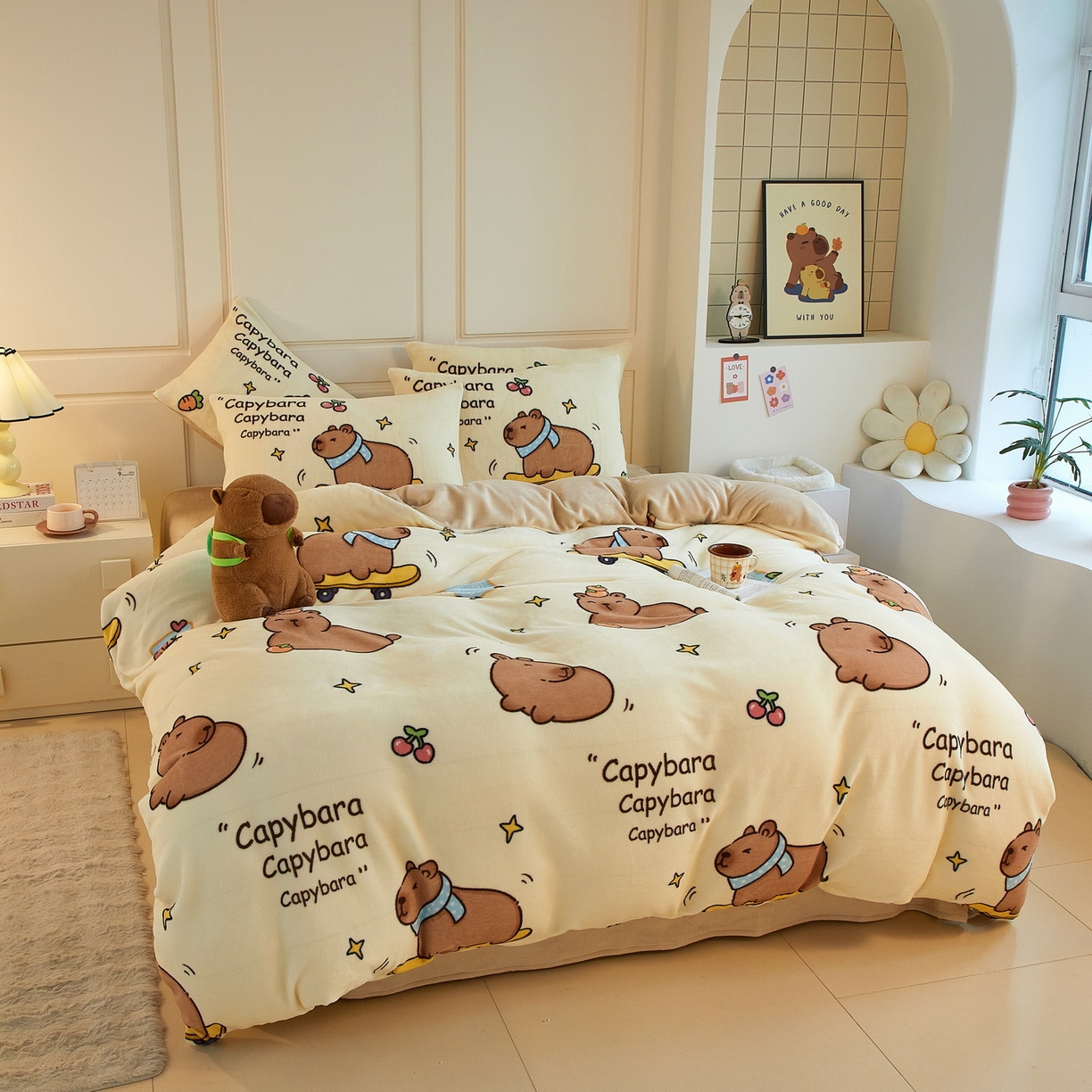 91家纺网 家纺一手货源 找家纺 （总）蘭菲家纺 2025新款卡皮巴拉牛奶绒四件套