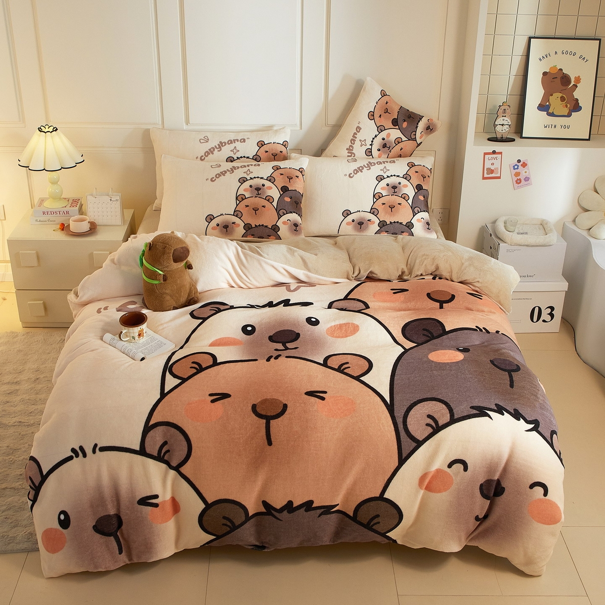 91家纺网 家纺一手货源 找家纺 （总）蘭菲家纺 2025新款卡皮巴拉牛奶绒四件套