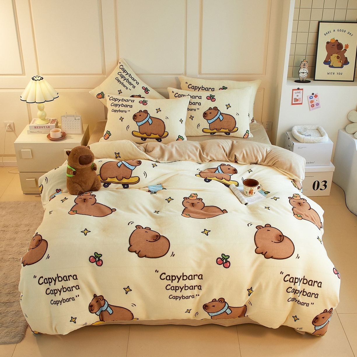 91家纺网 家纺一手货源 找家纺 （总）蘭菲家纺 2025新款卡皮巴拉牛奶绒四件套