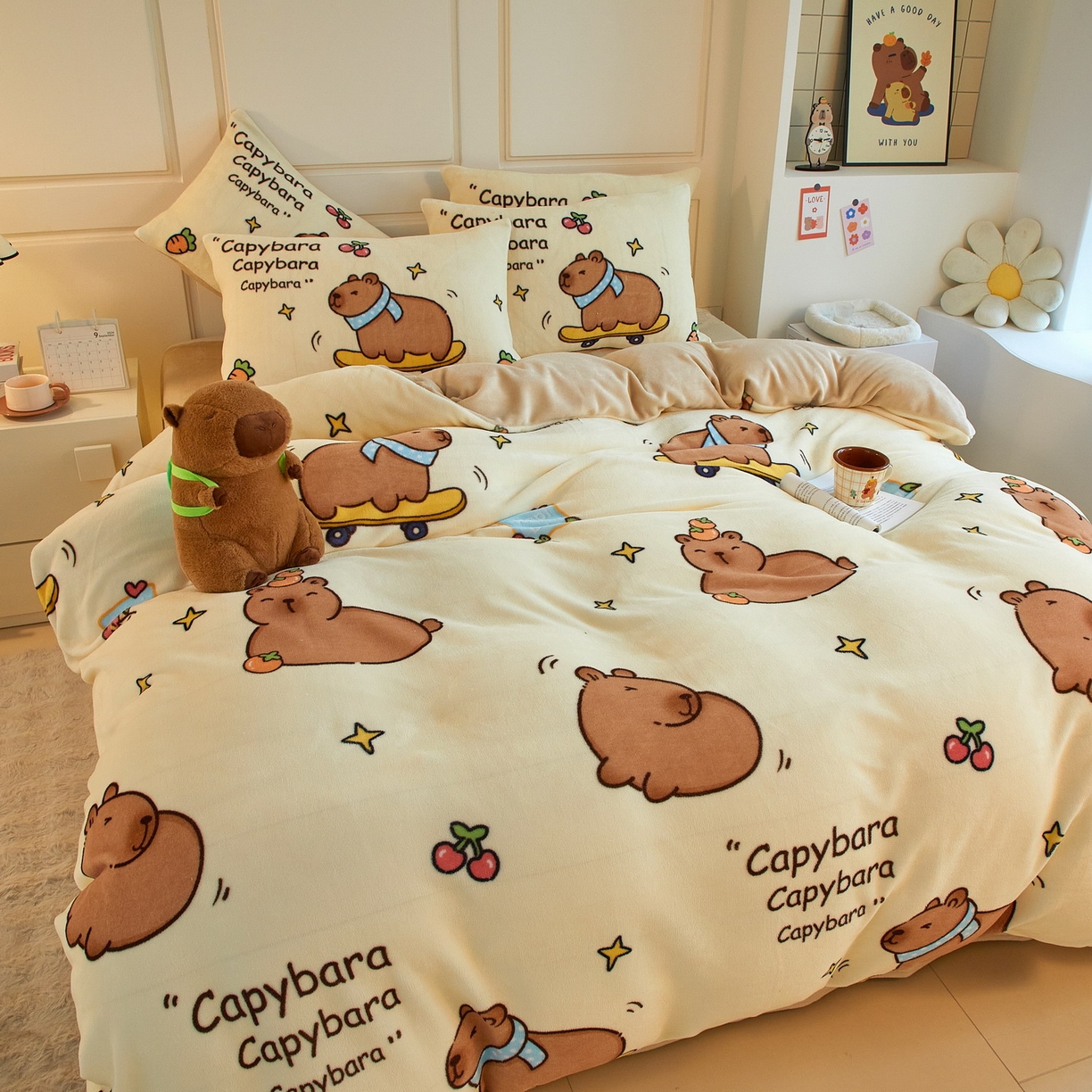 91家纺网 家纺一手货源 找家纺 （总）蘭菲家纺 2025新款卡皮巴拉牛奶绒四件套