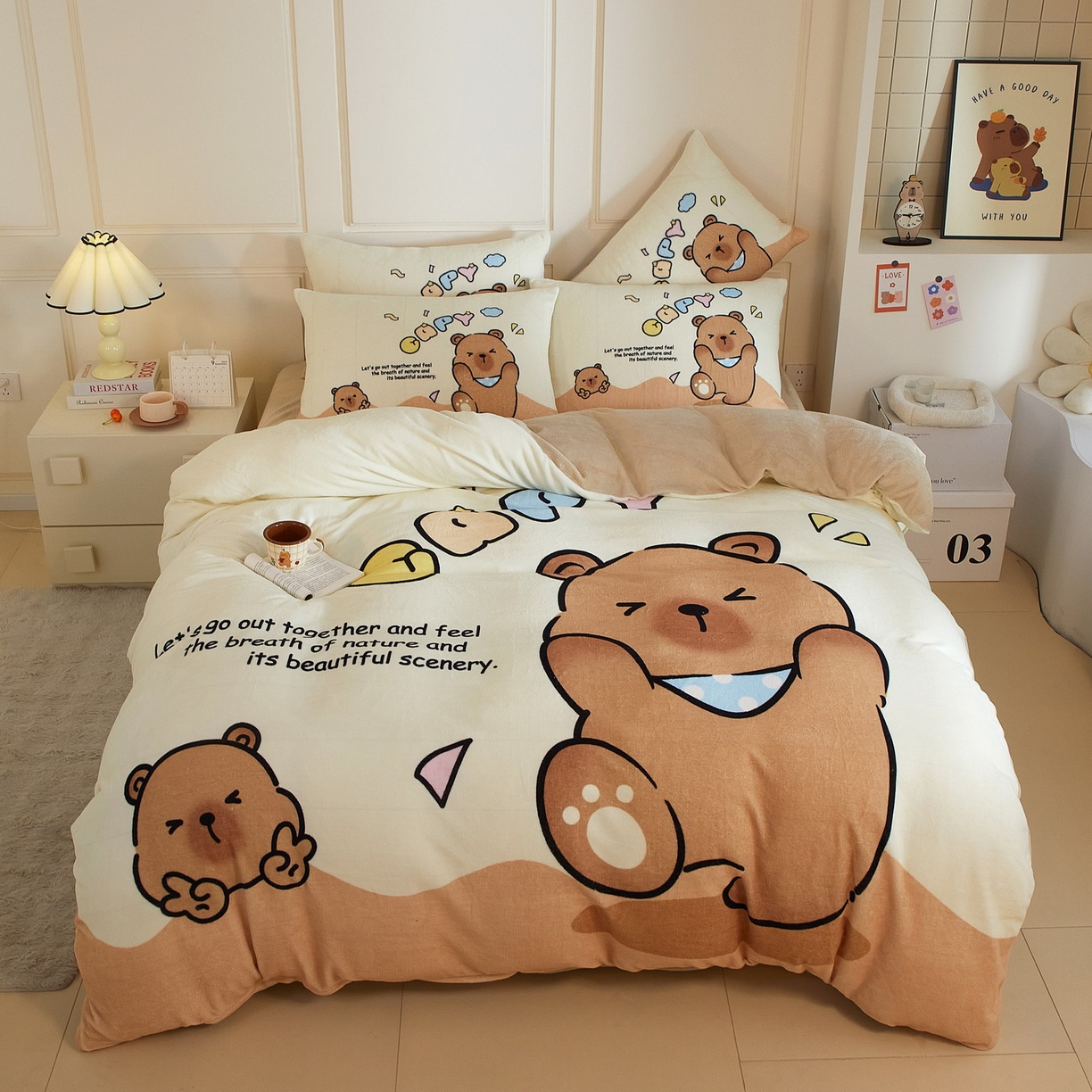 91家纺网 家纺一手货源 找家纺 （总）蘭菲家纺 2025新款卡皮巴拉牛奶绒四件套