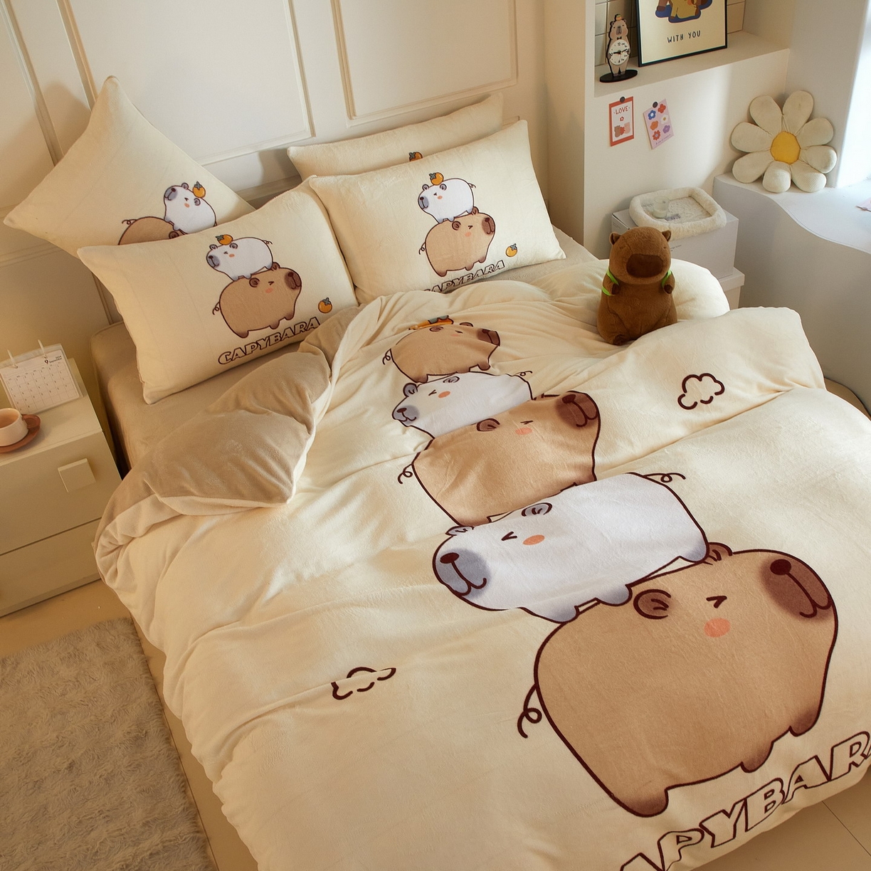 91家纺网 家纺一手货源 找家纺 蘭菲家纺 2025新款卡皮巴拉牛奶绒四件套 沉浸式