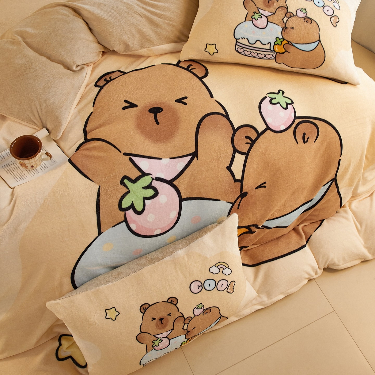 91家纺网 家纺一手货源 找家纺 蘭菲家纺 2025新款卡皮巴拉牛奶绒四件套 爱卡皮