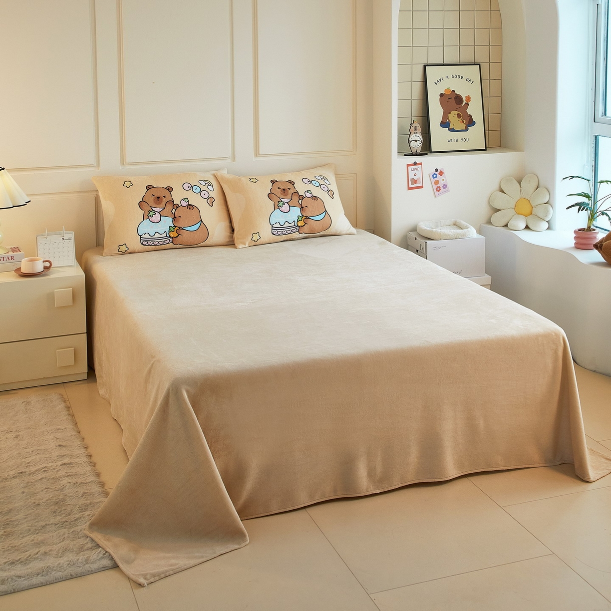 91家纺网 家纺一手货源 找家纺 蘭菲家纺 2025新款卡皮巴拉牛奶绒四件套 爱卡皮