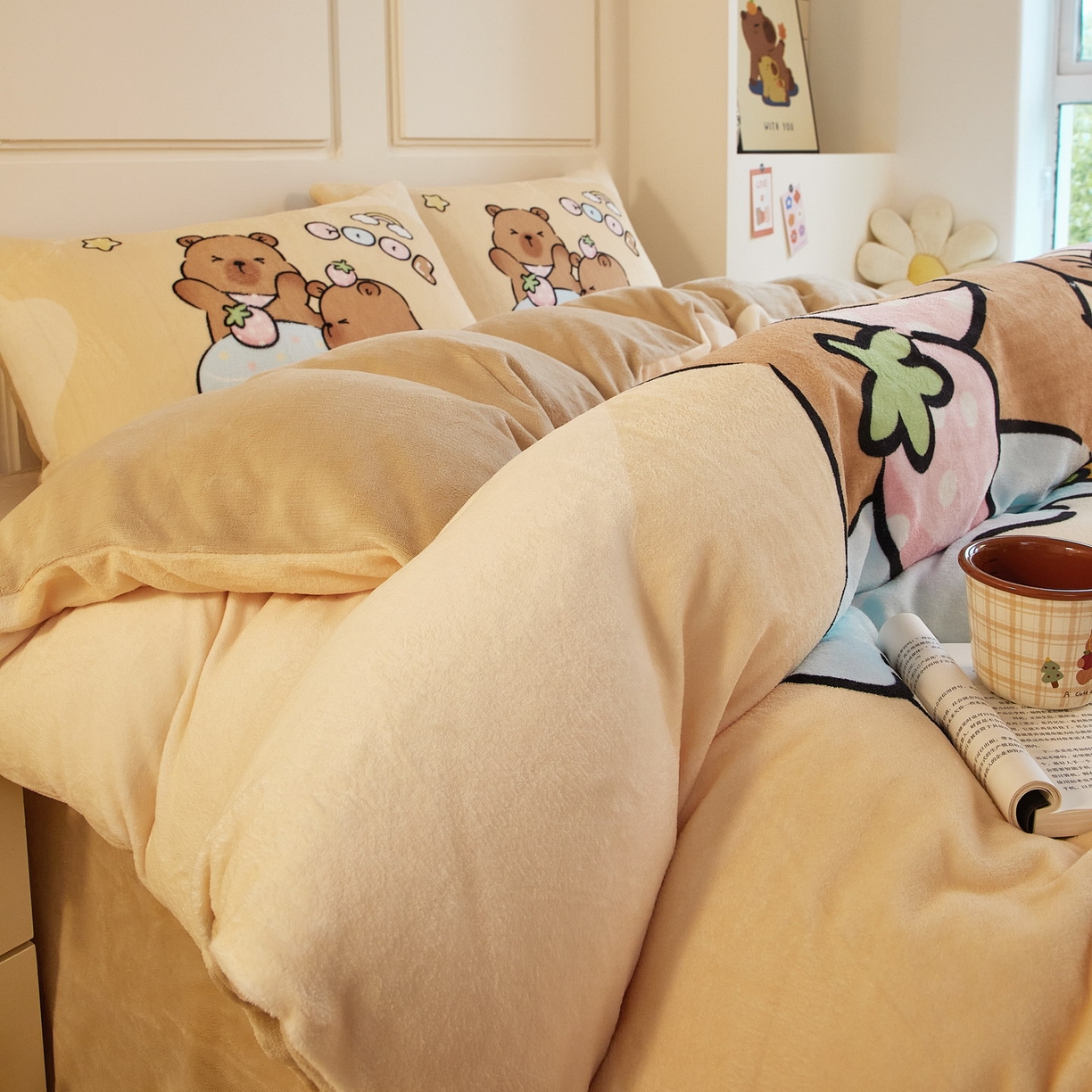 91家纺网 家纺一手货源 找家纺 蘭菲家纺 2025新款卡皮巴拉牛奶绒四件套 爱卡皮