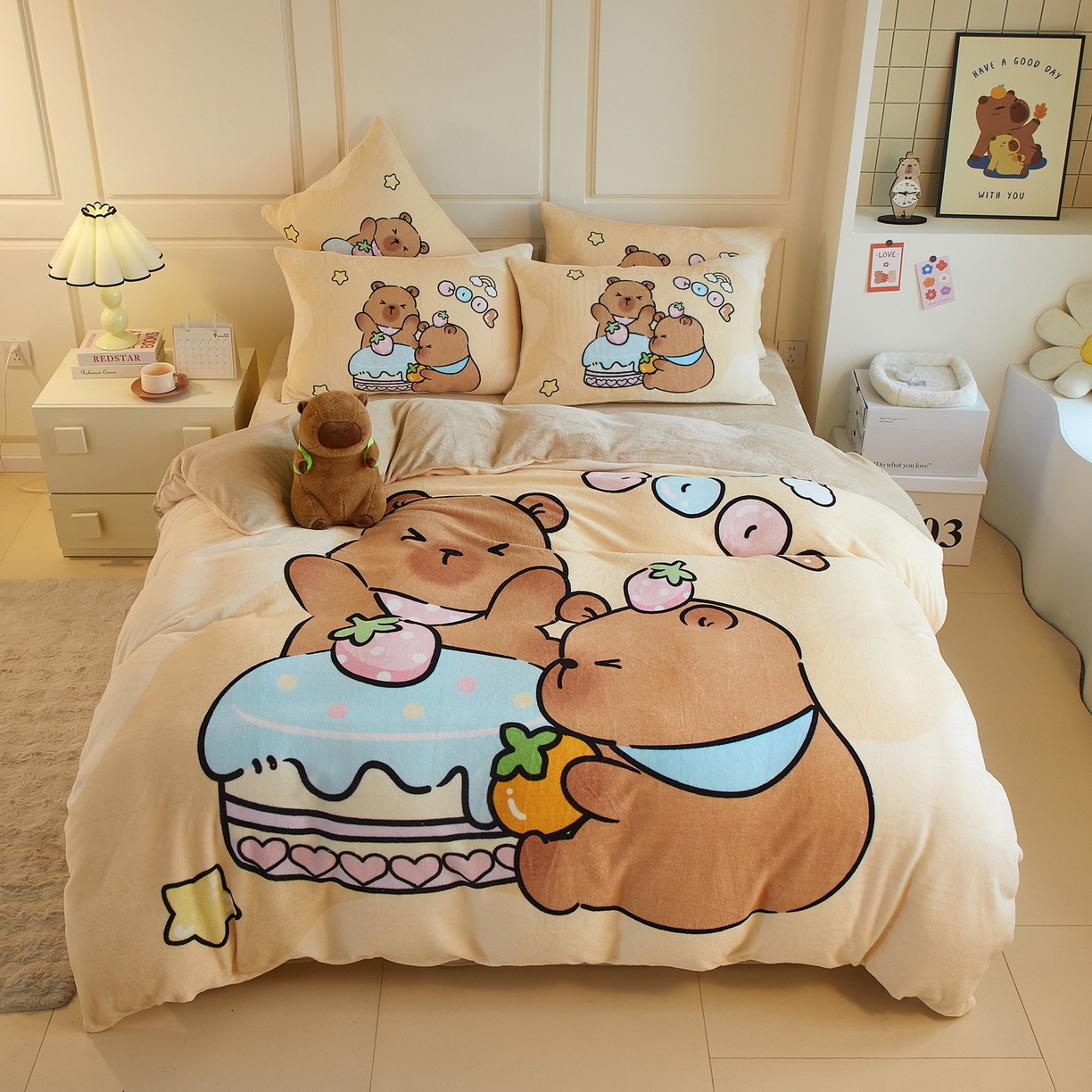 蘭菲家纺 2025新款卡皮巴拉牛奶绒四件套 爱卡皮