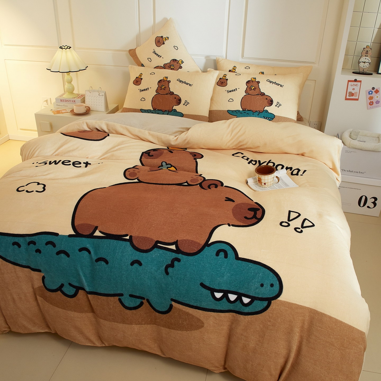 91家纺网 家纺一手货源 找家纺 蘭菲家纺 2025新款卡皮巴拉牛奶绒四件套 征服拉