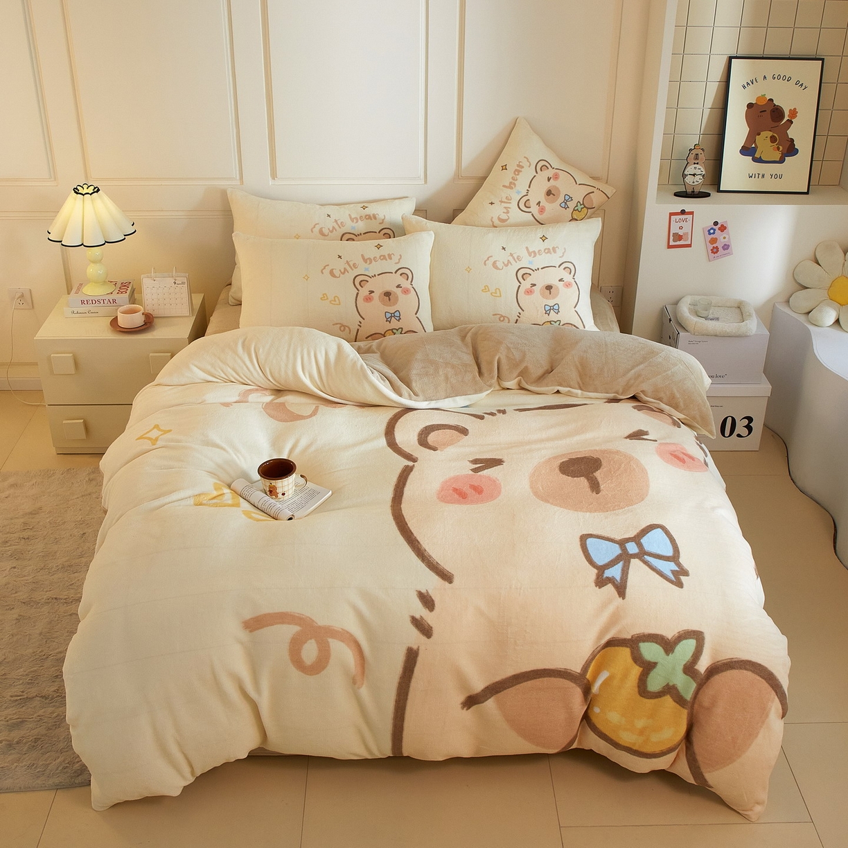 蘭菲家纺 2025新款卡皮巴拉牛奶绒四件套 大美豚