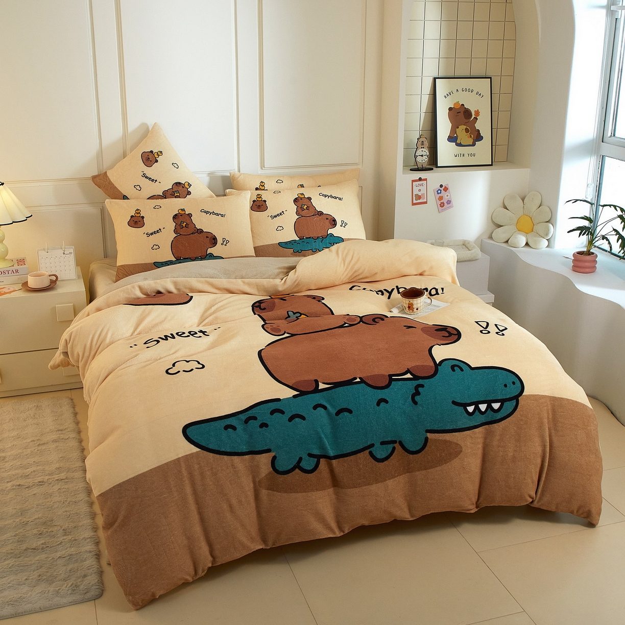 91家纺网 家纺一手货源 找家纺 蘭菲家纺 2025新款卡皮巴拉牛奶绒四件套 征服拉