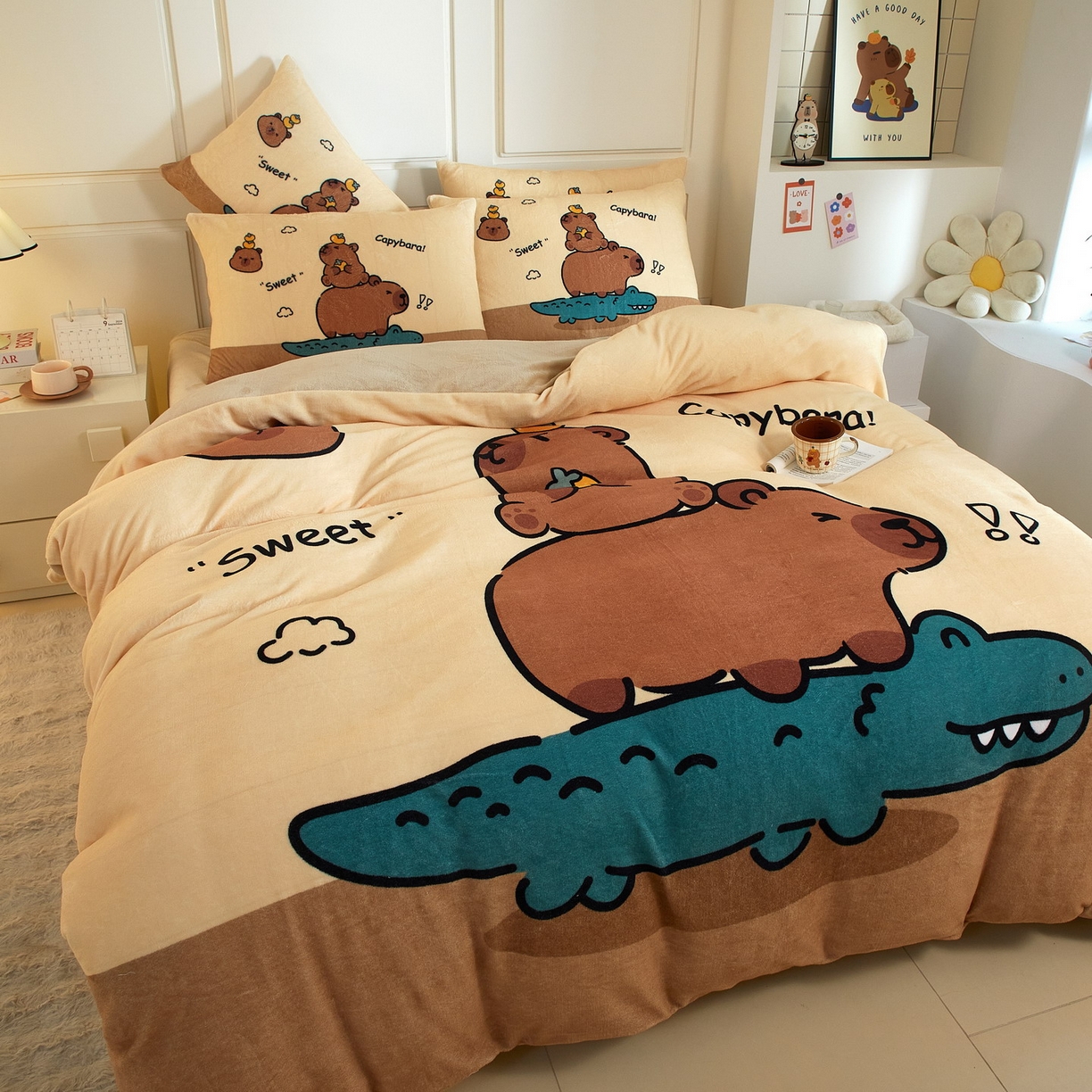 91家纺网 家纺一手货源 找家纺 蘭菲家纺 2025新款卡皮巴拉牛奶绒四件套 征服拉