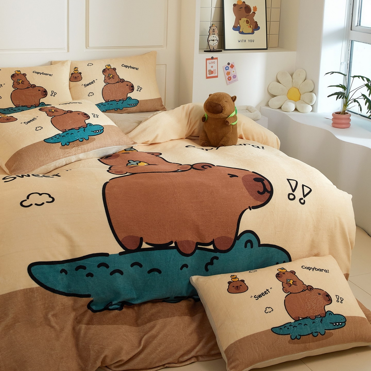 91家纺网 家纺一手货源 找家纺 蘭菲家纺 2025新款卡皮巴拉牛奶绒四件套 征服拉