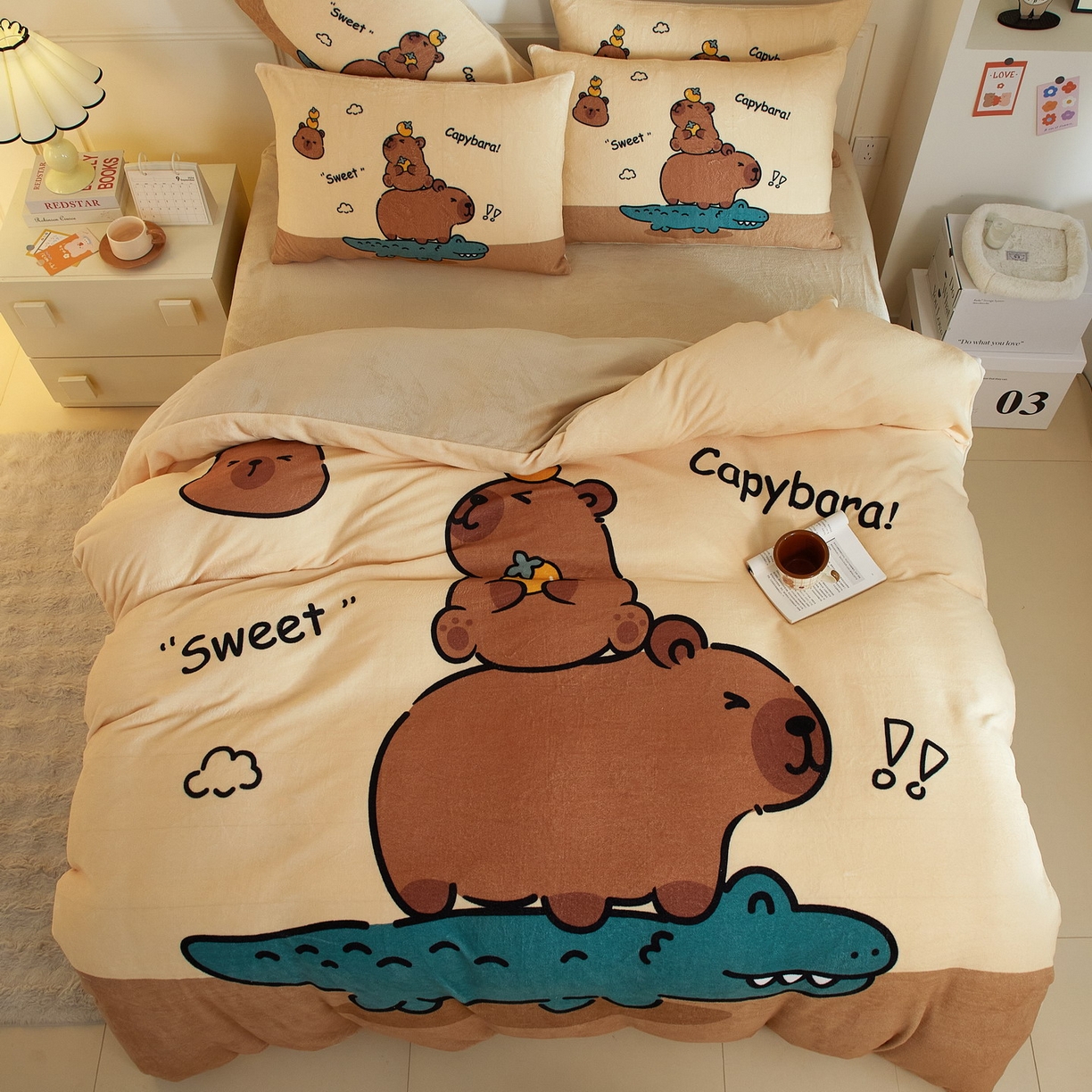 91家纺网 家纺一手货源 找家纺 蘭菲家纺 2025新款卡皮巴拉牛奶绒四件套 征服拉