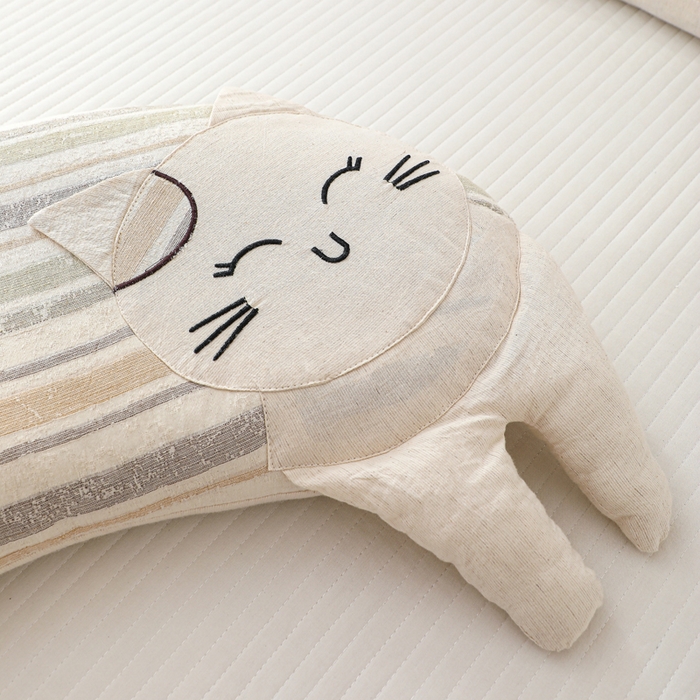 91家纺网 家纺一手货源 找家纺 大熊枕芯 2025新款棉麻可爱猫卡通荞麦枕儿童学生成人枕头 棉麻猫-条纹