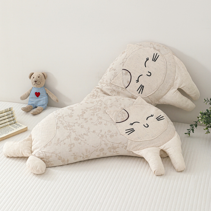 91家纺网 家纺一手货源 找家纺 大熊枕芯 2025新款棉麻可爱猫卡通荞麦枕儿童学生成人枕头 棉麻猫-碎花