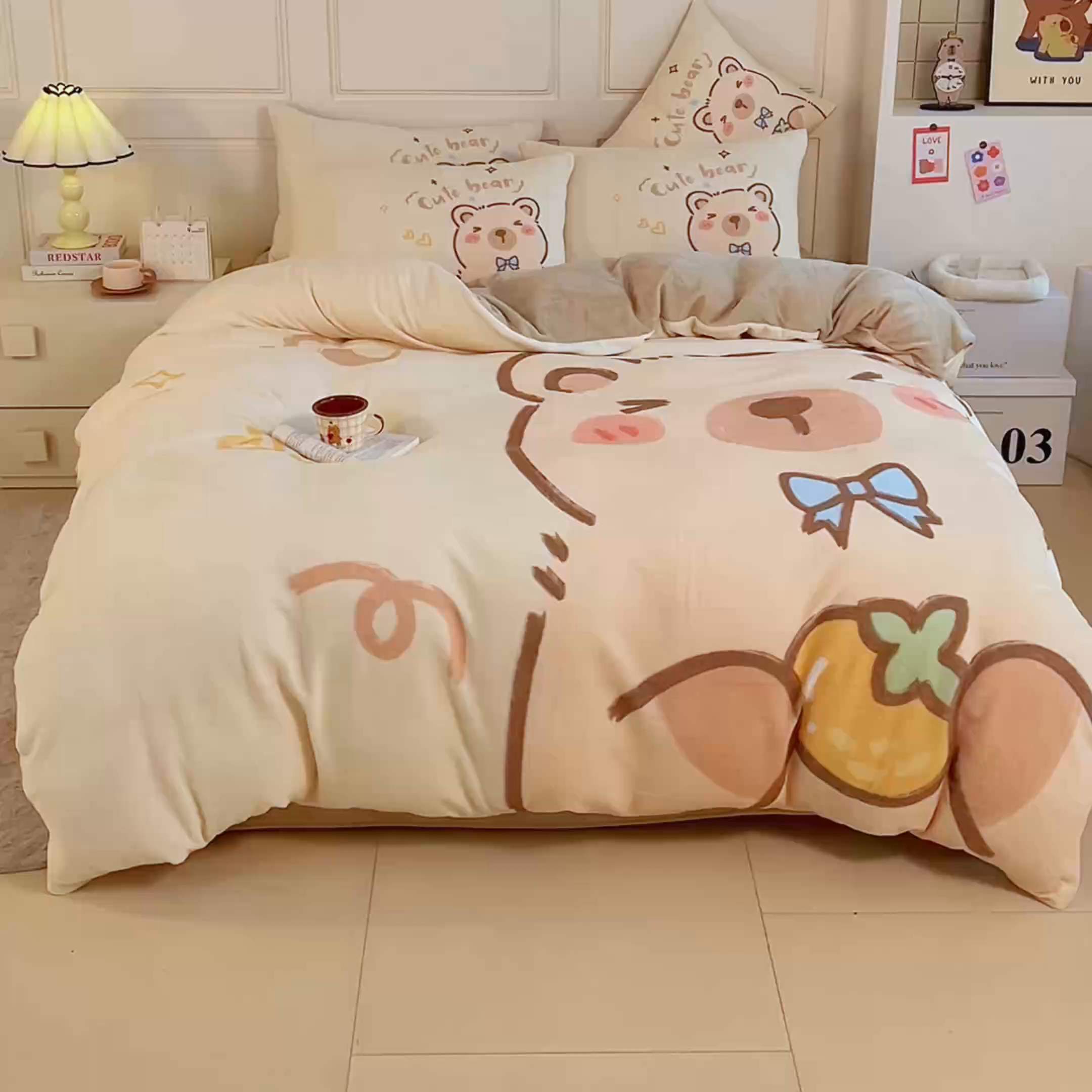 91家纺网 家纺一手货源 找家纺 蘭菲家纺 2025新款卡皮巴拉牛奶绒四件套 大美豚