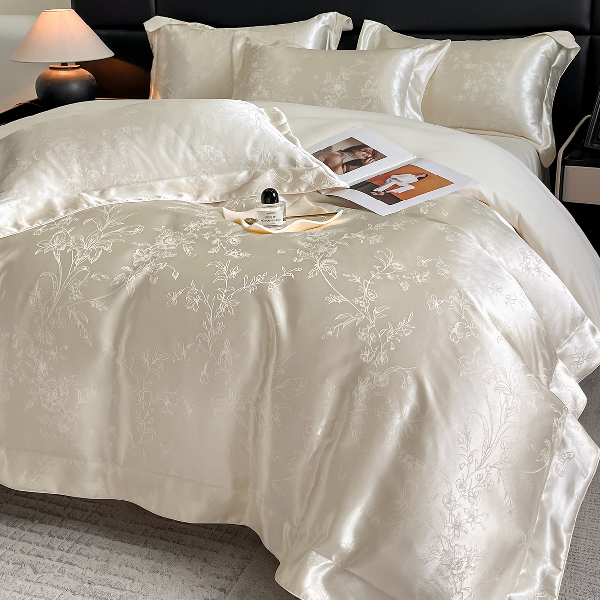 91家纺网 家纺一手货源 找家纺 置顶家纺 2025新款幸卉亲肤提花四件套 幸卉-奶昔白