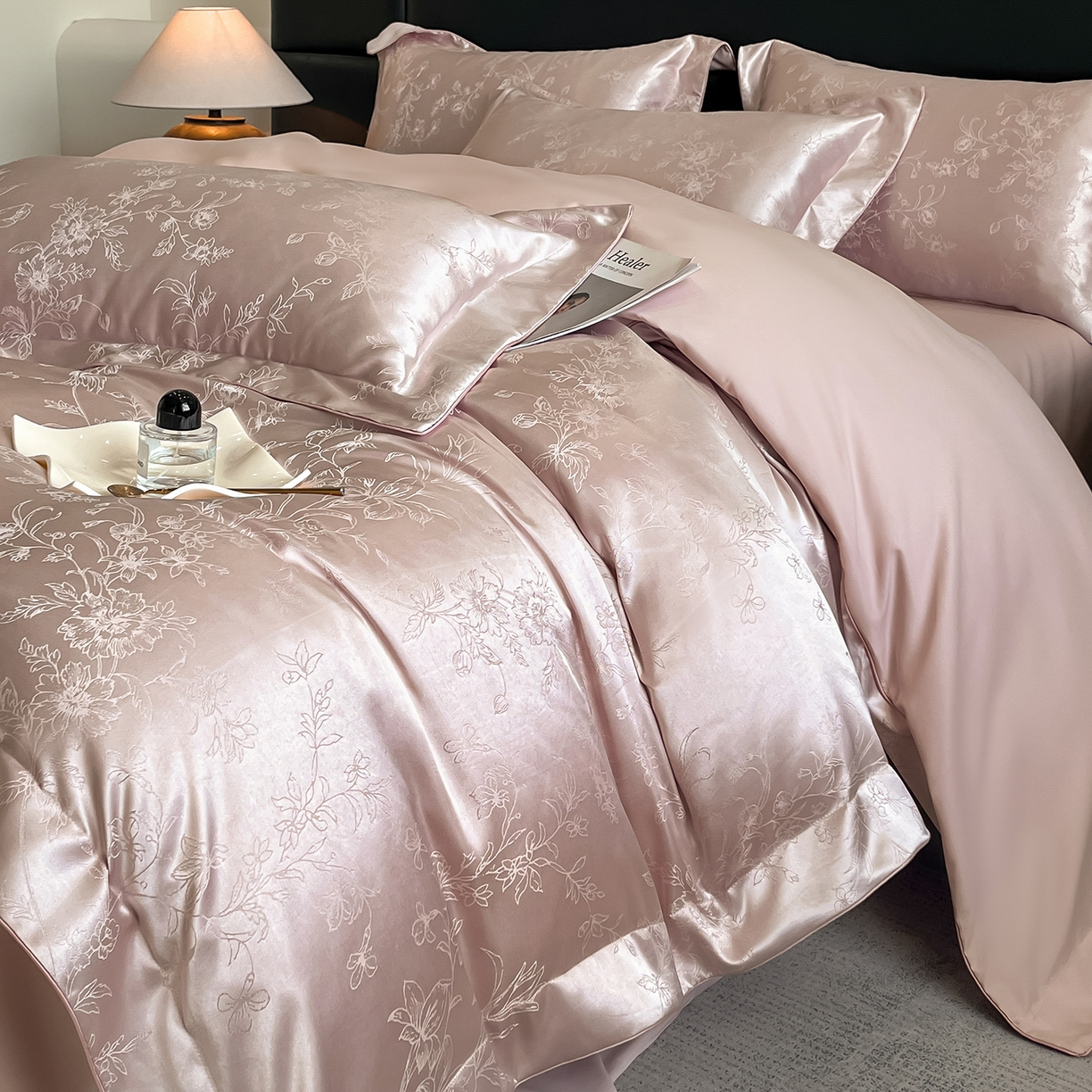 91家纺网 家纺一手货源 找家纺 置顶家纺 2025新款幸卉亲肤提花四件套 幸卉-粉紫