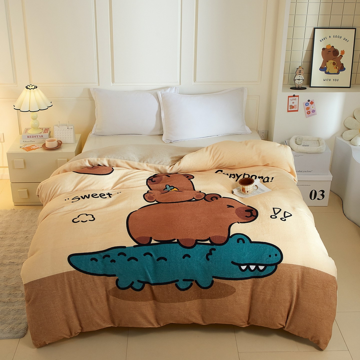 91家纺网 家纺一手货源 找家纺 （总）蘭菲家纺 2025新款卡皮巴拉牛奶绒单被套 被套单件