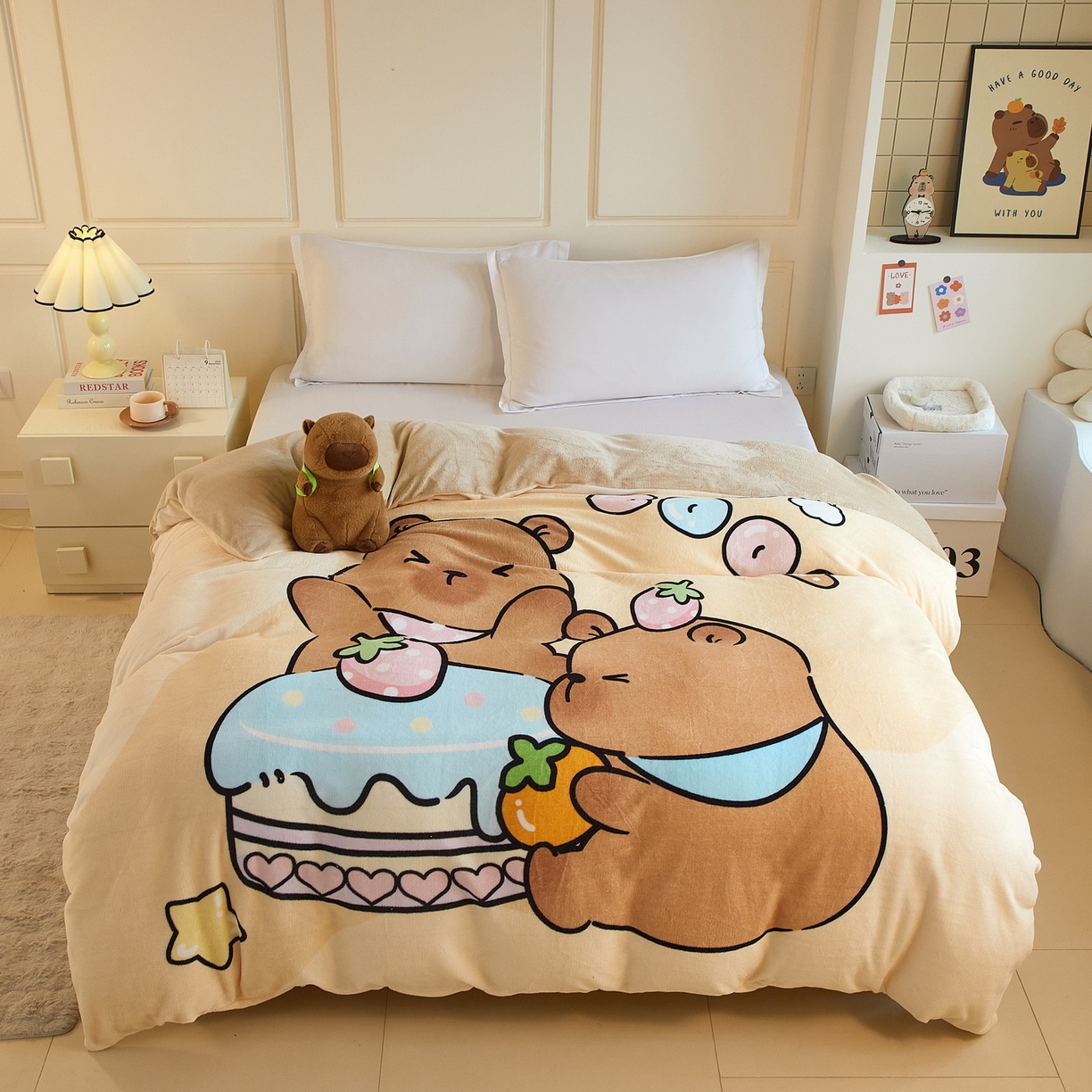 91家纺网 家纺一手货源 找家纺 （总）蘭菲家纺 2025新款卡皮巴拉牛奶绒单被套 被套单件