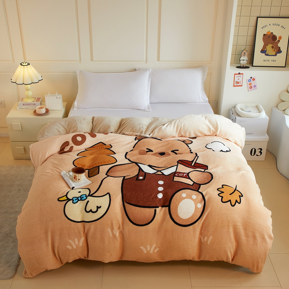 91家纺网 家纺一手货源 找家纺 （总）蘭菲家纺 2025新款卡皮巴拉牛奶绒单被套 被套单件