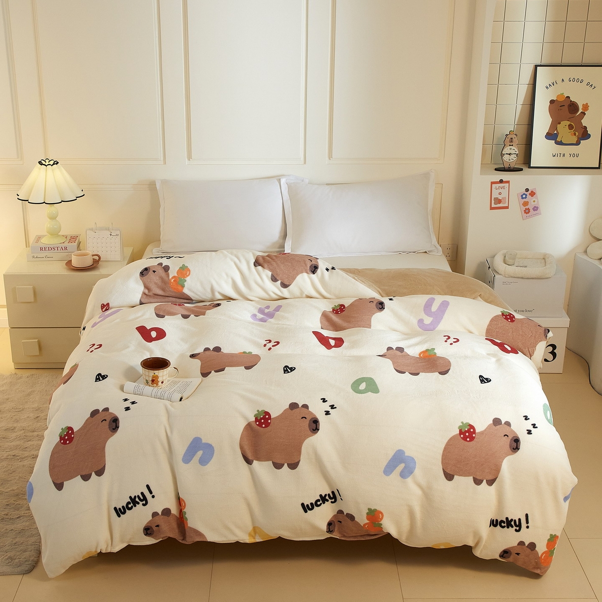 蘭菲家纺 2025新款卡皮巴拉牛奶绒单被套 被套单件 皮小萌