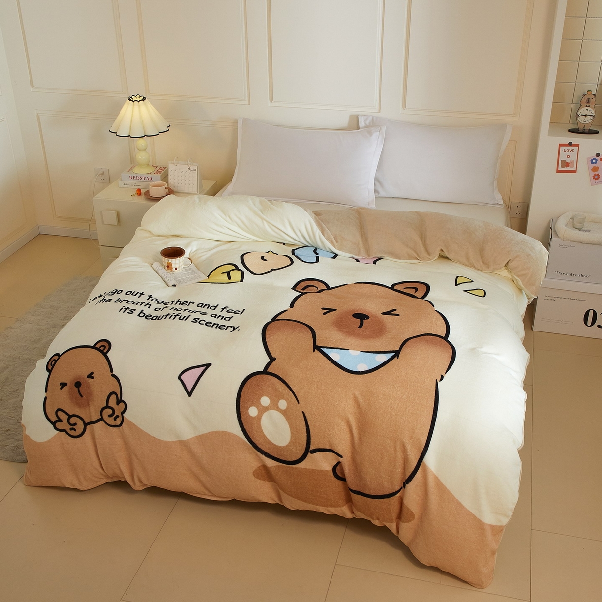 91家纺网 家纺一手货源 找家纺 蘭菲家纺 2025新款卡皮巴拉牛奶绒单被套 被套单件 熊巴拉