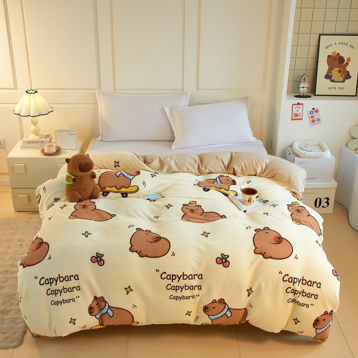 蘭菲家纺 2025新款卡皮巴拉牛奶绒单被套 被套单件 爱滑板