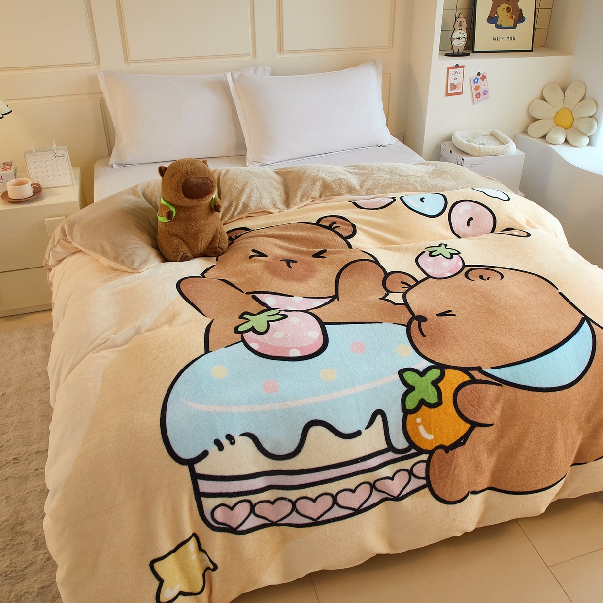 91家纺网 家纺一手货源 找家纺 蘭菲家纺 2025新款卡皮巴拉牛奶绒单被套 被套单件 爱卡皮